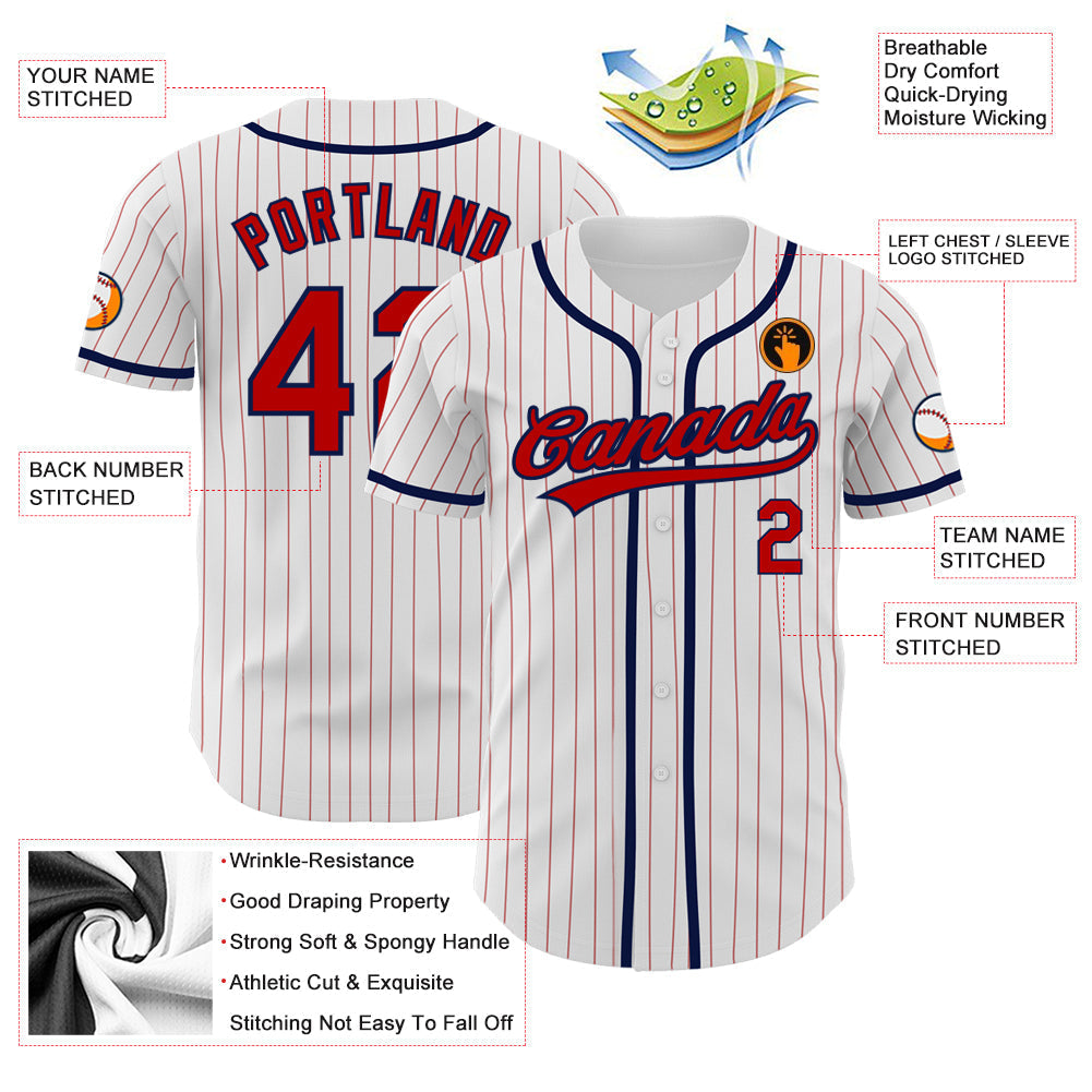 Custom White Red Pinstripe Red-Navy Authentic Baseball Jersey baseball jersey product view 3