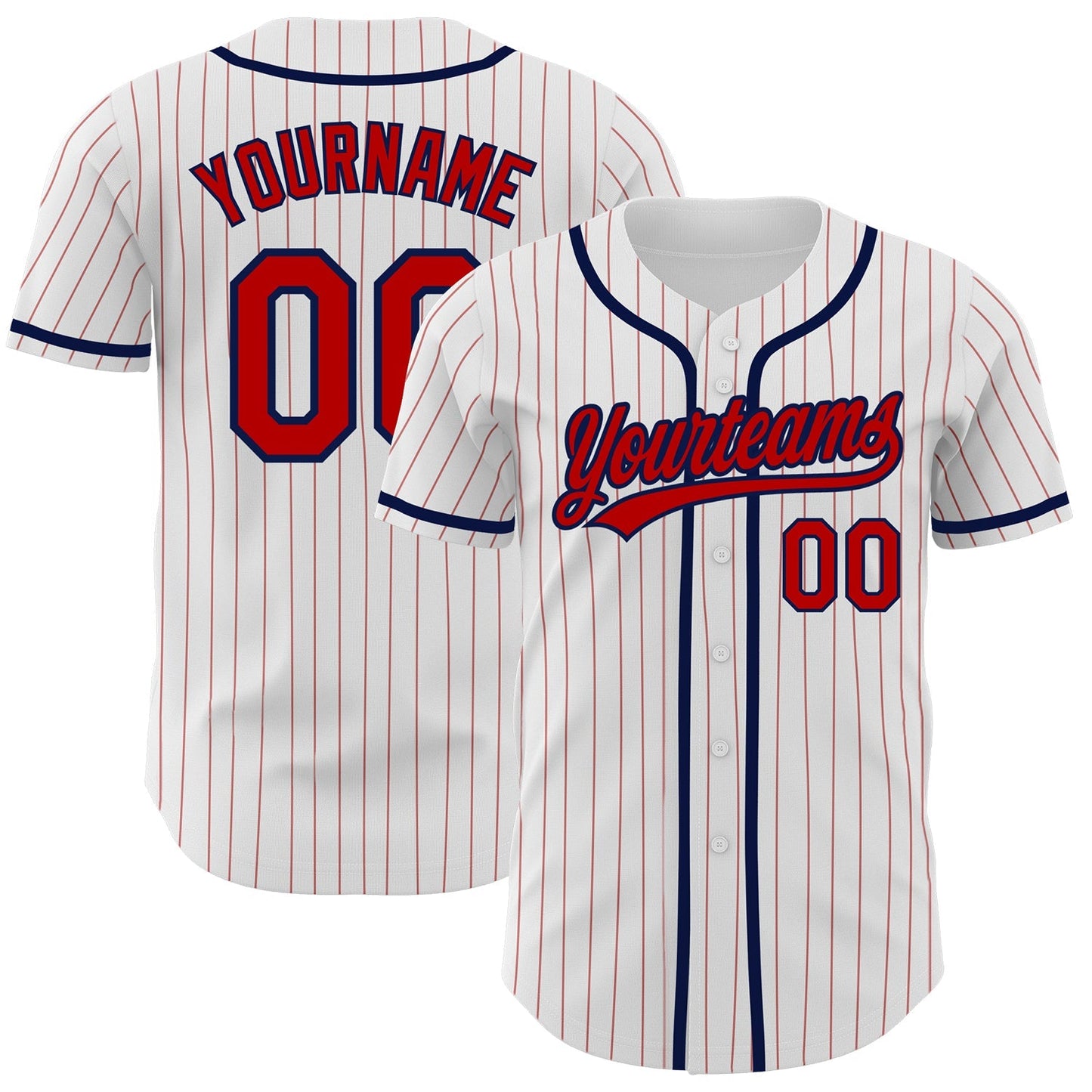 Custom White Red Pinstripe Red-Navy Authentic Baseball Jersey baseball jersey product view 1