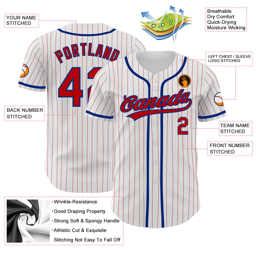 Custom White Red Pinstripe Red-Royal Authentic Baseball Jersey baseball jersey product view 3