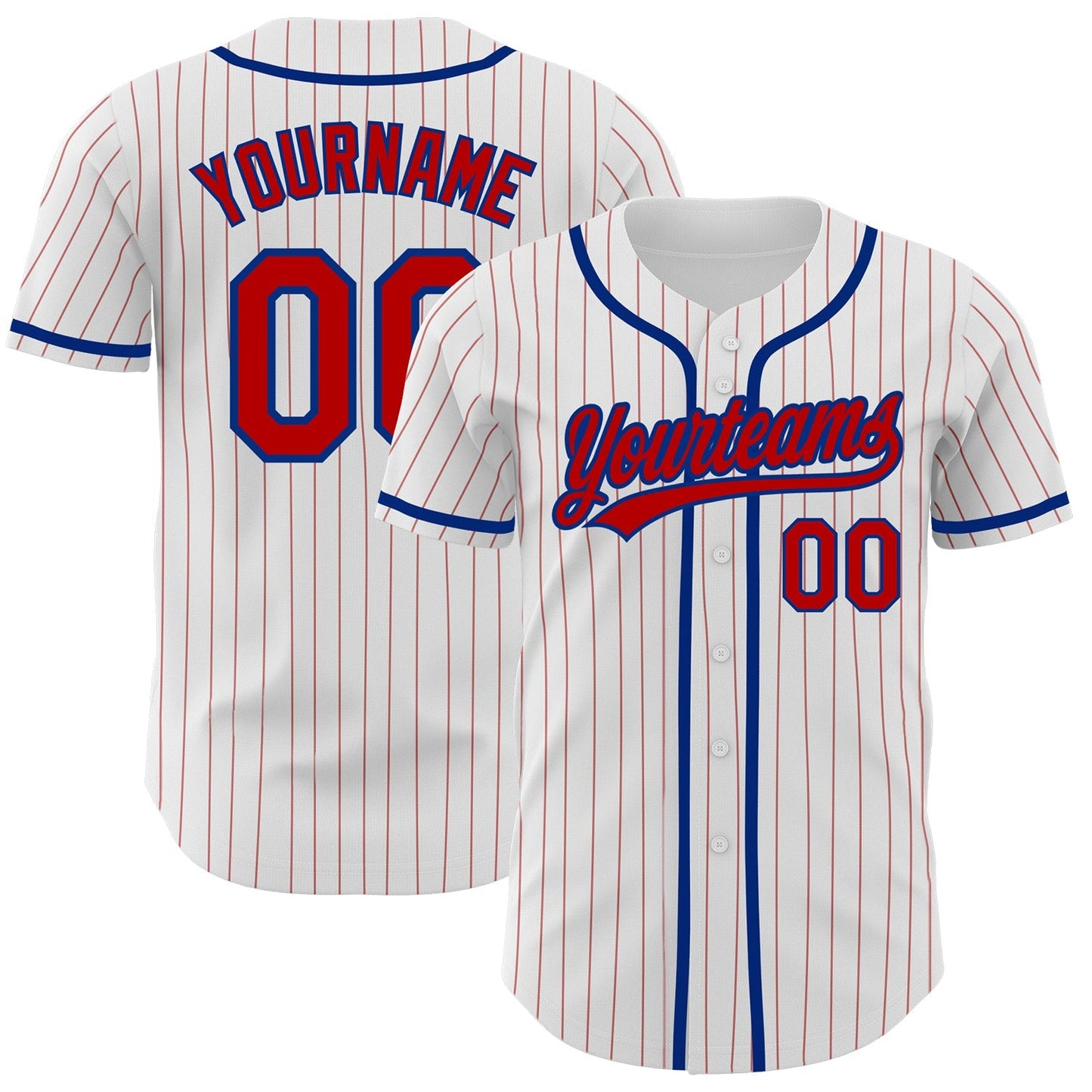 Custom White Red Pinstripe Red-Royal Authentic Baseball Jersey baseball jersey product view 1