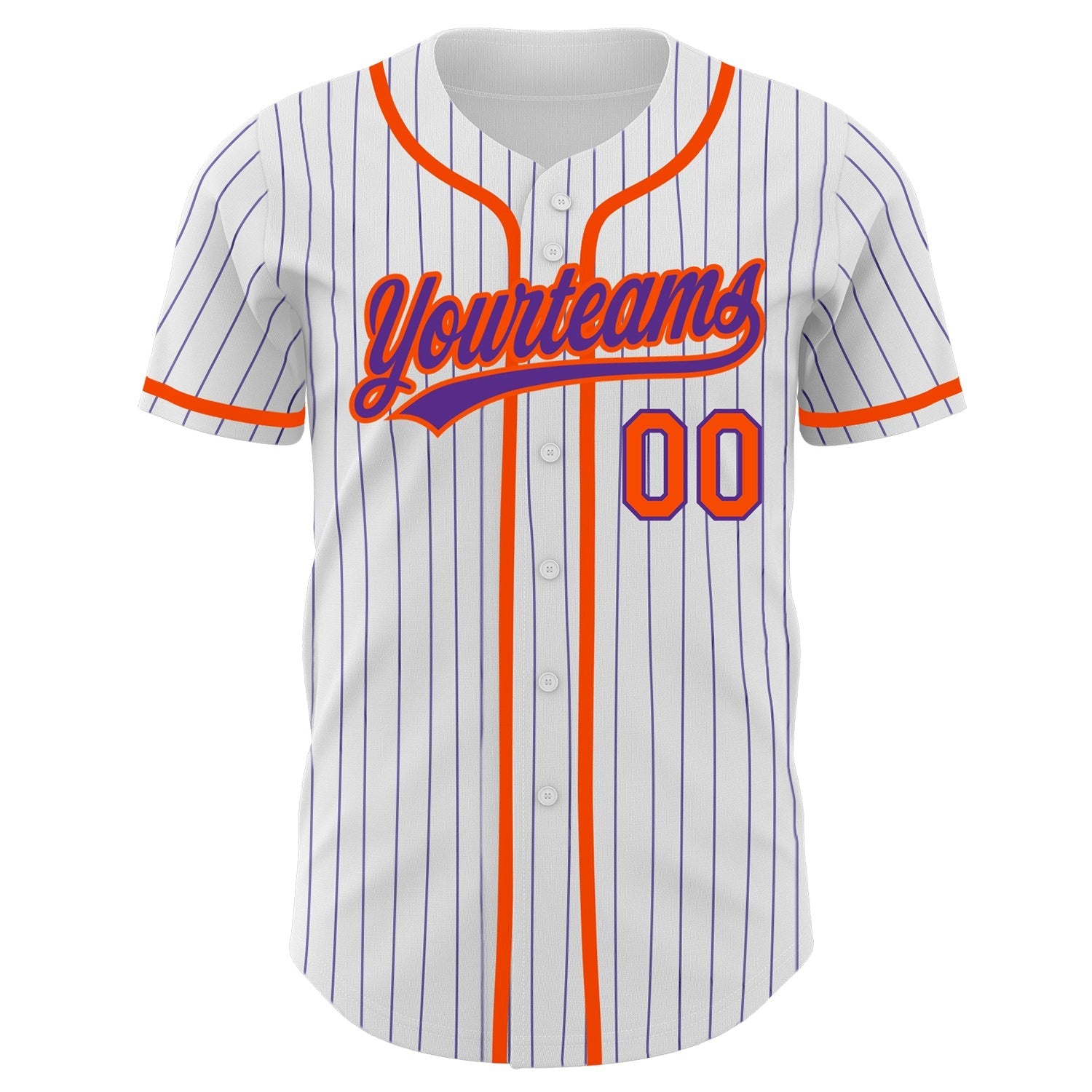 Custom White Purple Pinstripe Orange Authentic Baseball Jersey baseball jersey product view 2