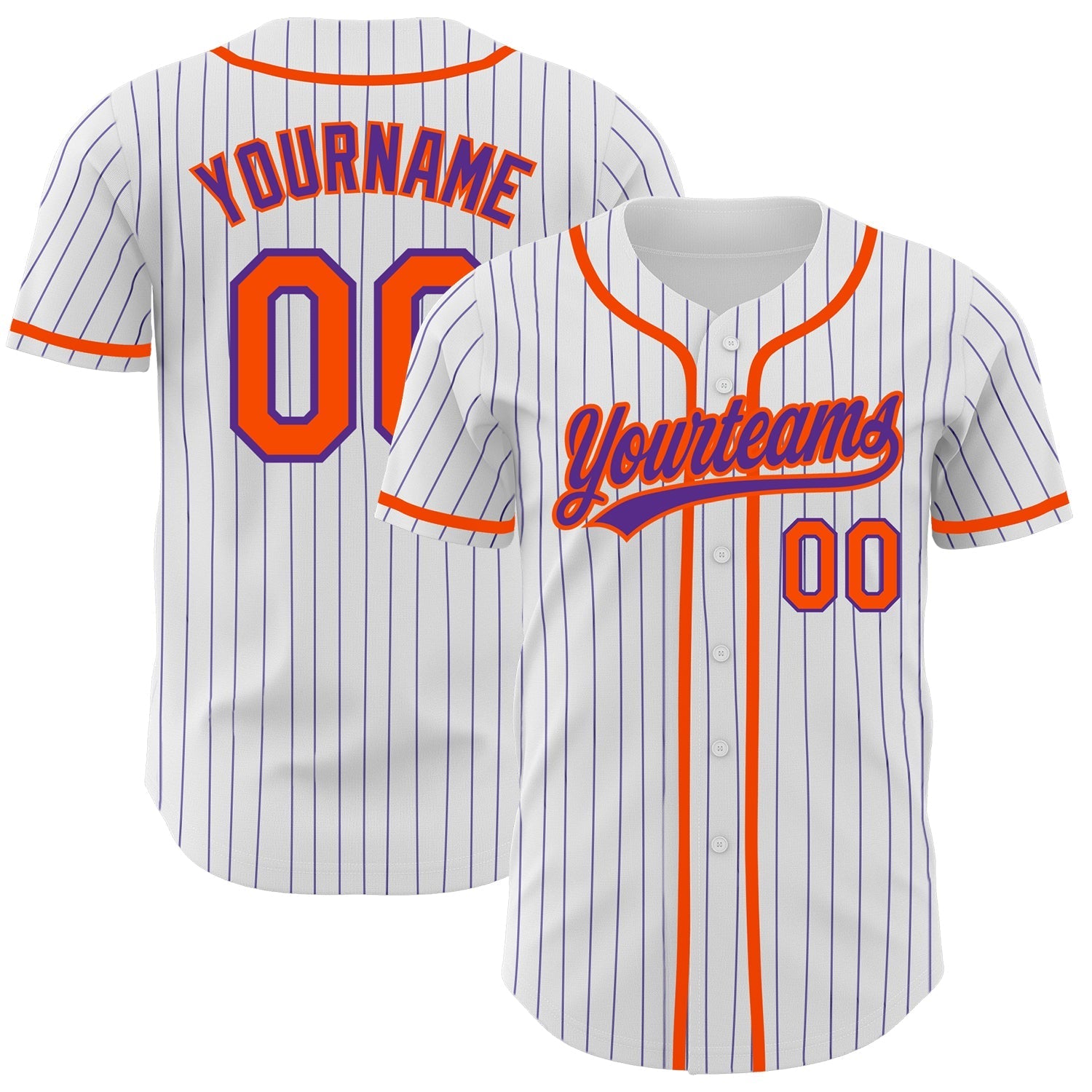 Custom White Purple Pinstripe Orange Authentic Baseball Jersey baseball jersey product view 1