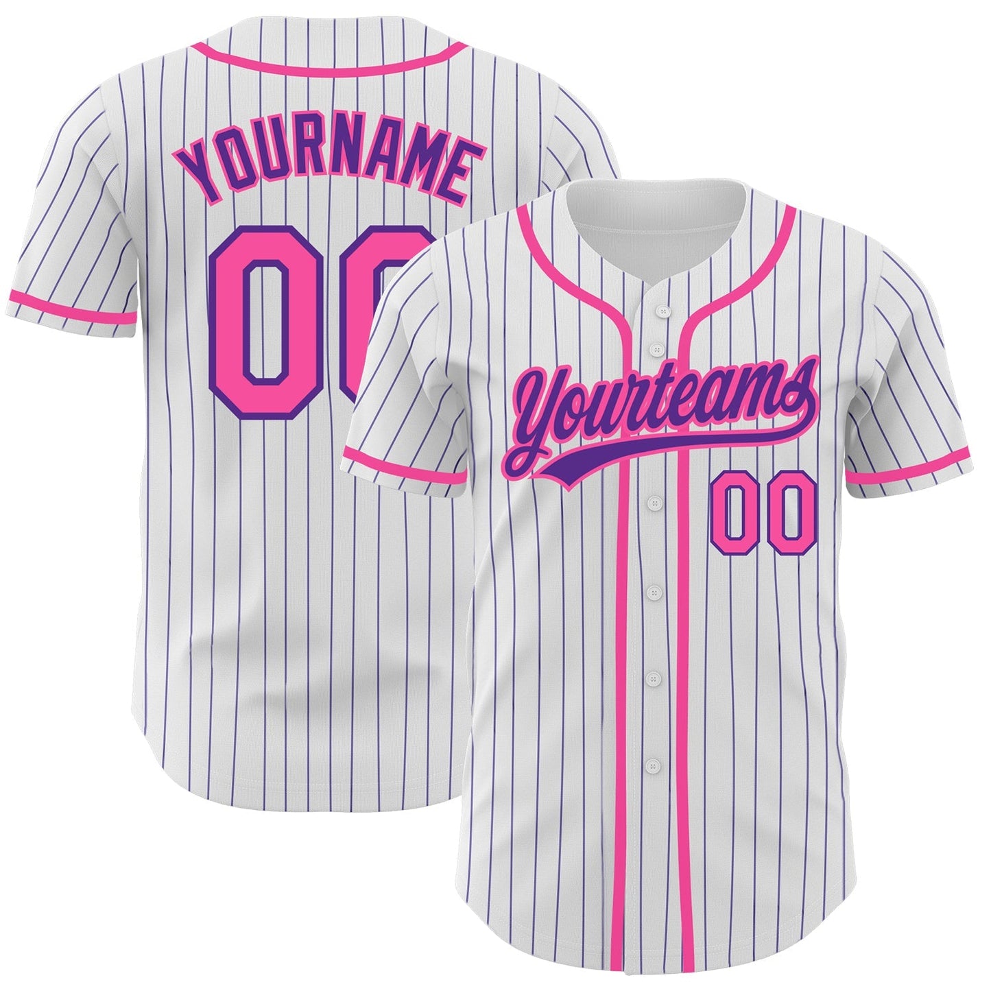 Custom White Purple Pinstripe Pink Authentic Baseball Jersey baseball jersey product view 1