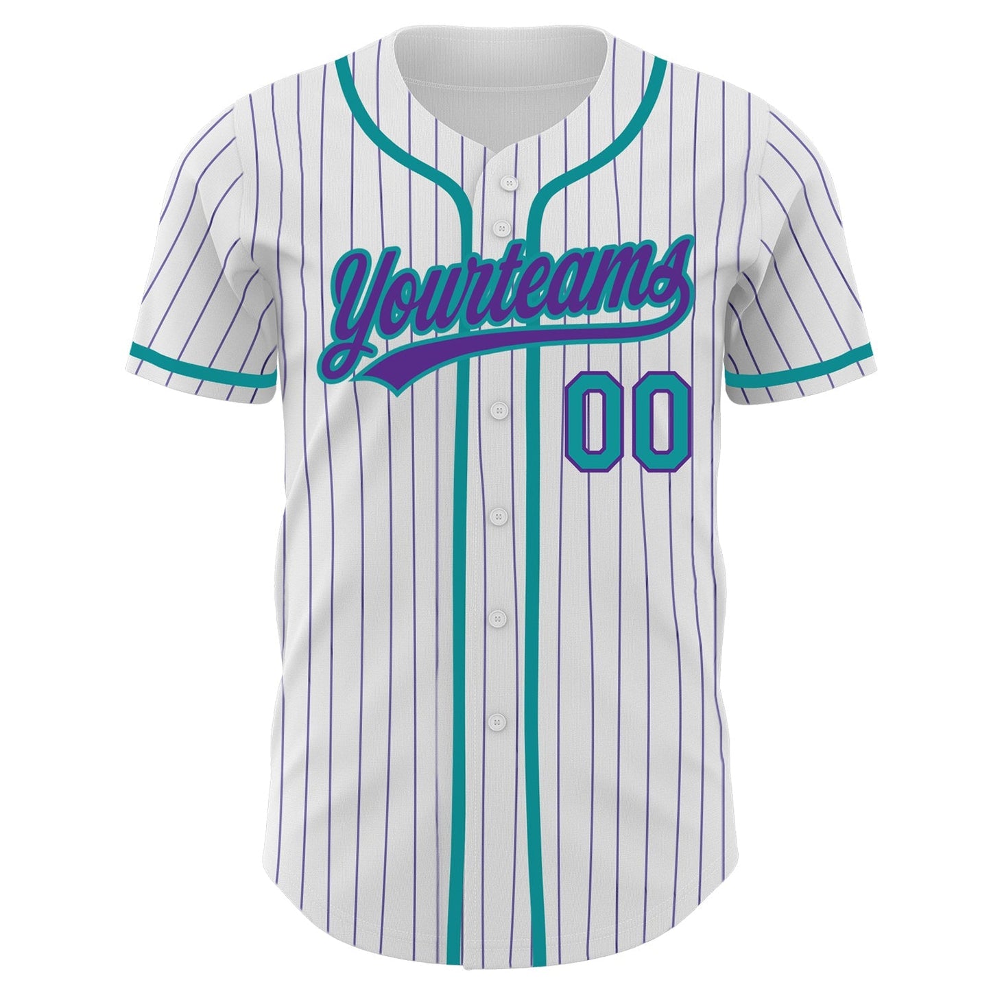 Custom White Purple Pinstripe Teal Authentic Baseball Jersey baseball jersey product view 2