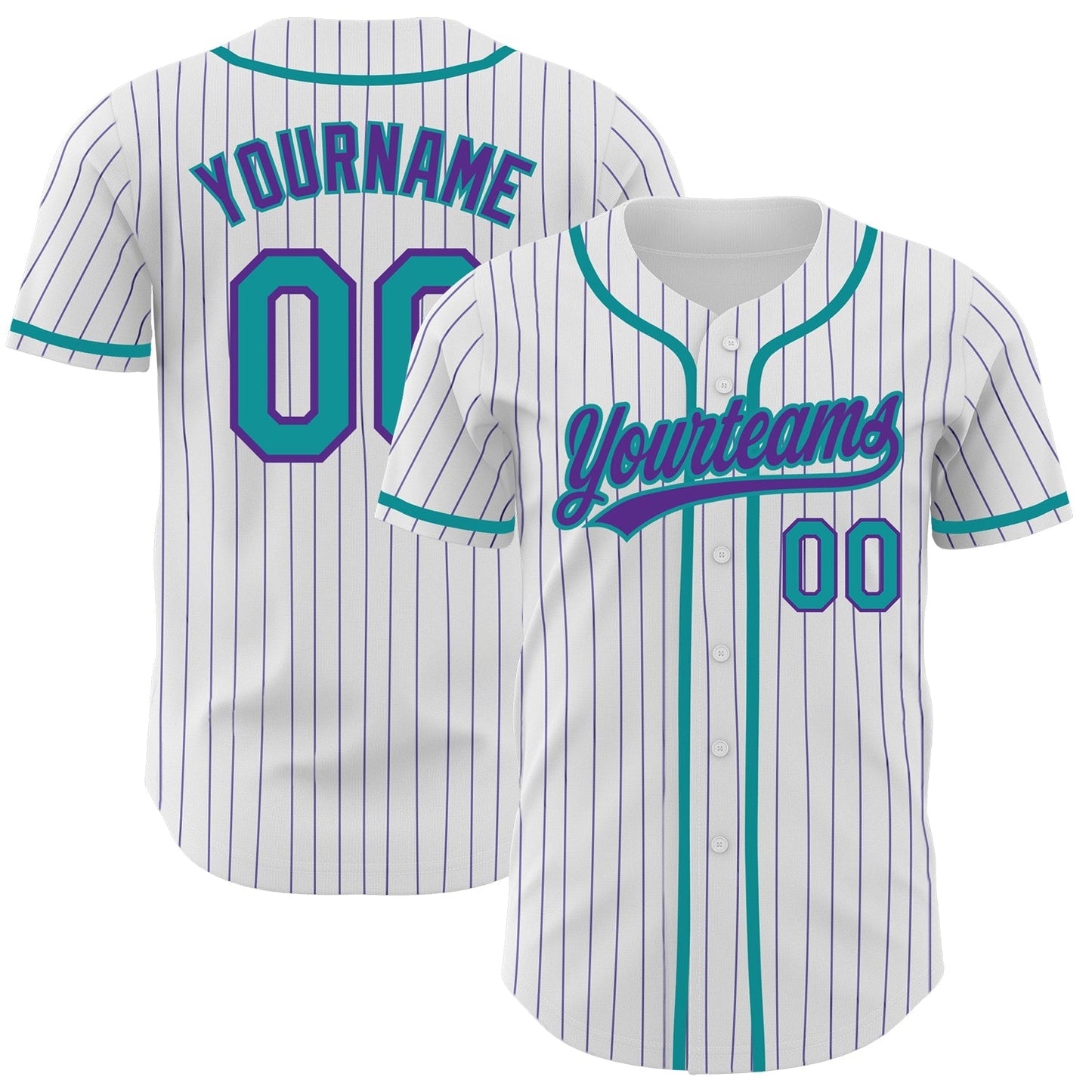 Custom White Purple Pinstripe Teal Authentic Baseball Jersey baseball jersey product view 1