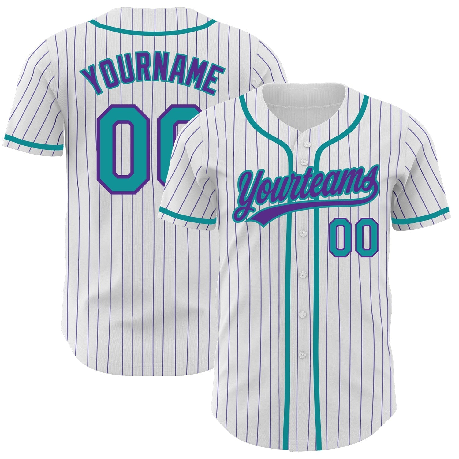 Custom White Purple Pinstripe Teal Authentic Baseball Jersey baseball jersey product view 1