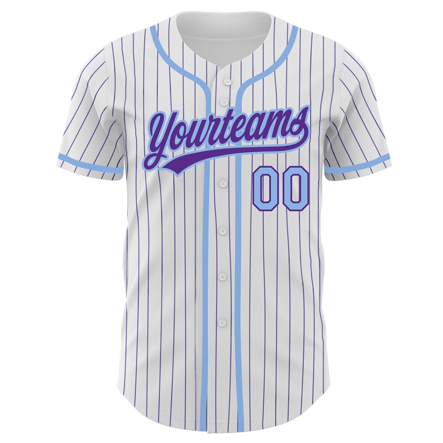Custom White Purple Pinstripe Light Blue Authentic Baseball Jersey baseball jersey product view 2