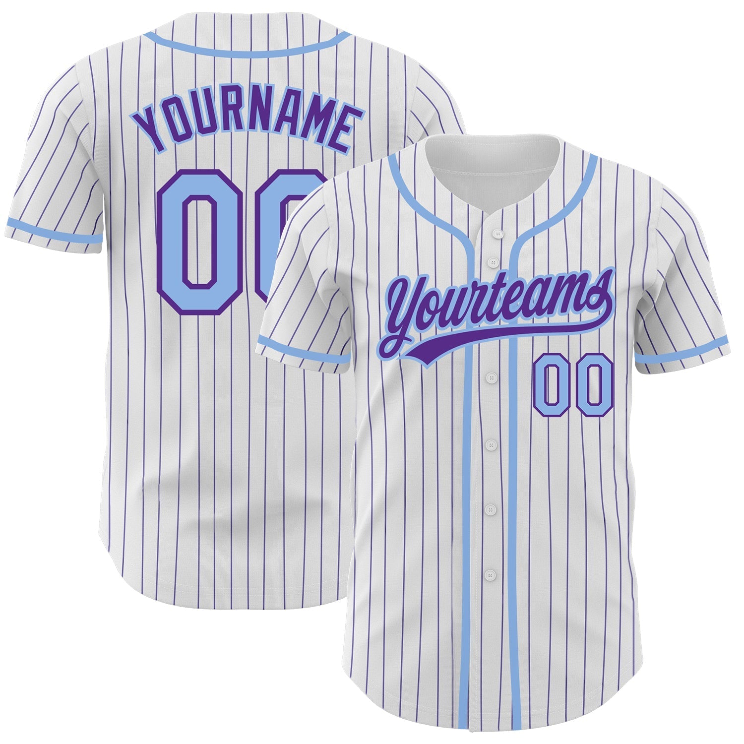 Custom White Purple Pinstripe Light Blue Authentic Baseball Jersey baseball jersey product view 1