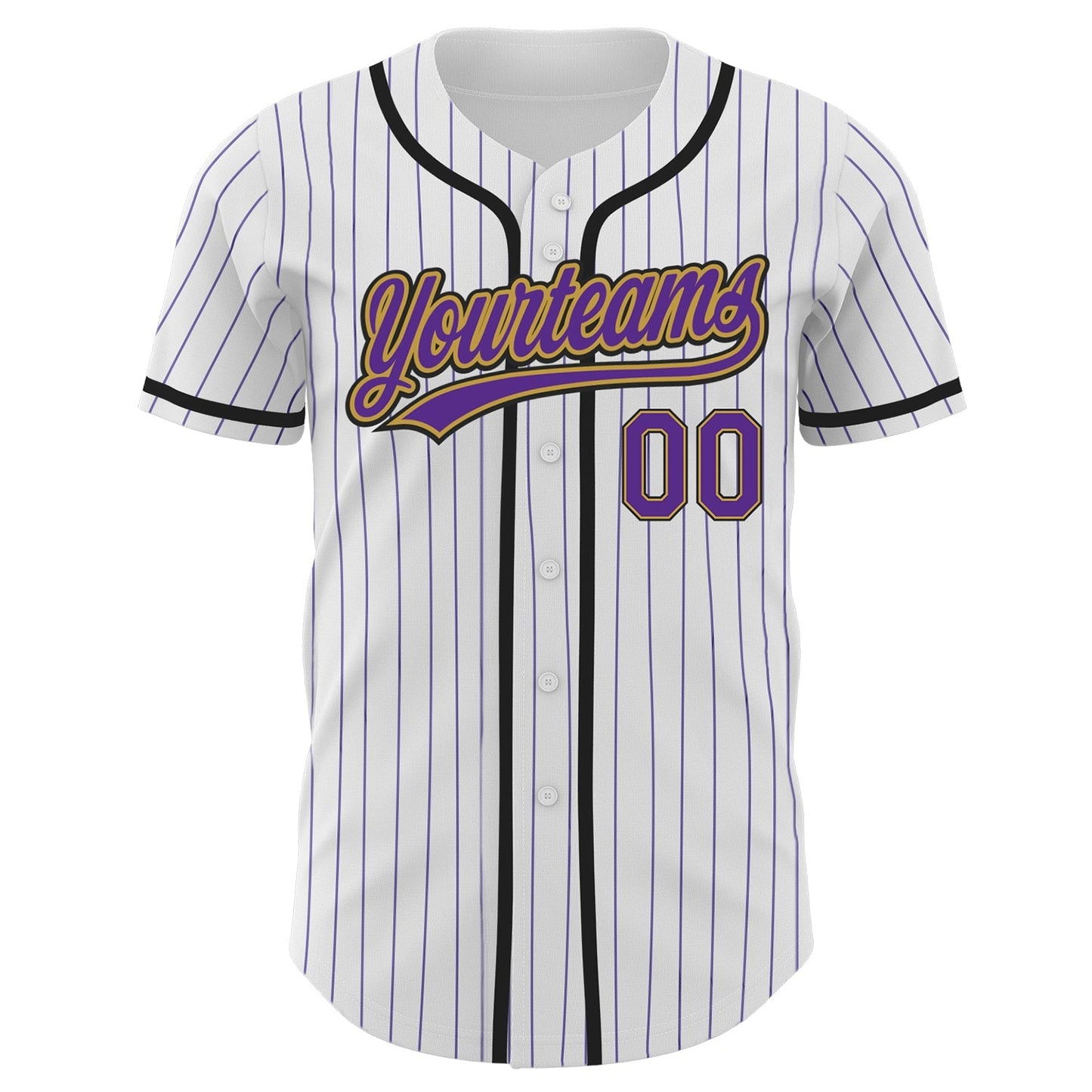 Custom White Purple Pinstripe Purple Old Gold-Black Authentic Baseball Jersey baseball jersey product view 2