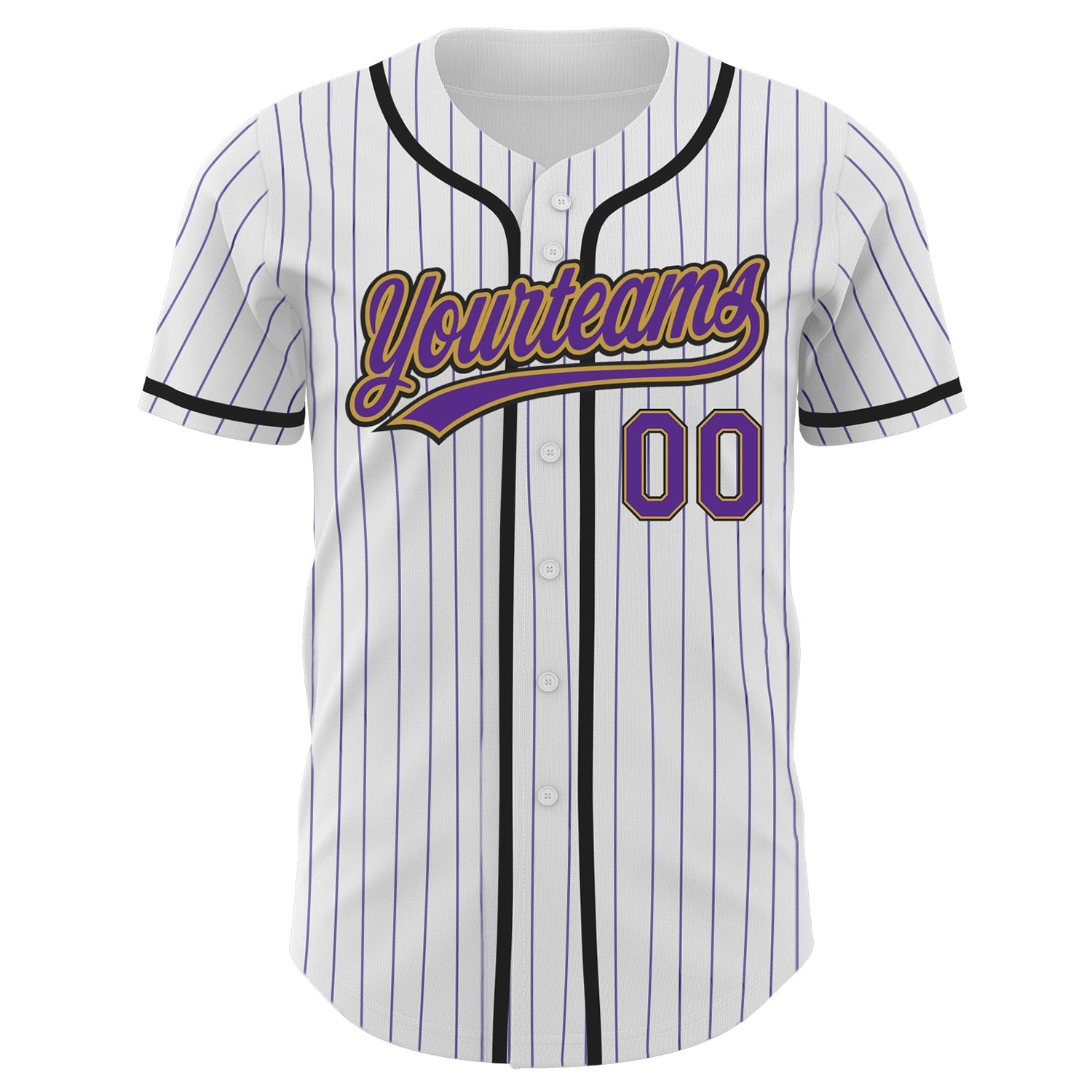 Custom White Purple Pinstripe Purple Old Gold-Black Authentic Baseball Jersey baseball jersey product view 2