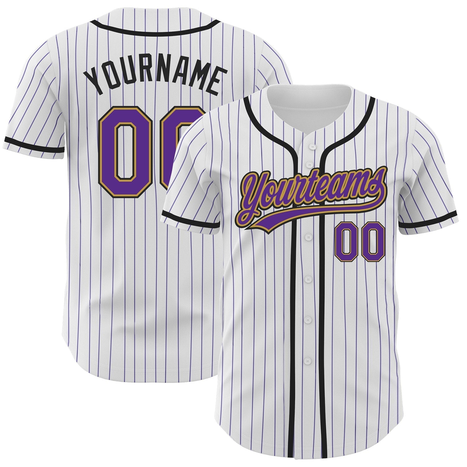 Custom White Purple Pinstripe Purple Old Gold-Black Authentic Baseball Jersey baseball jersey product view 1