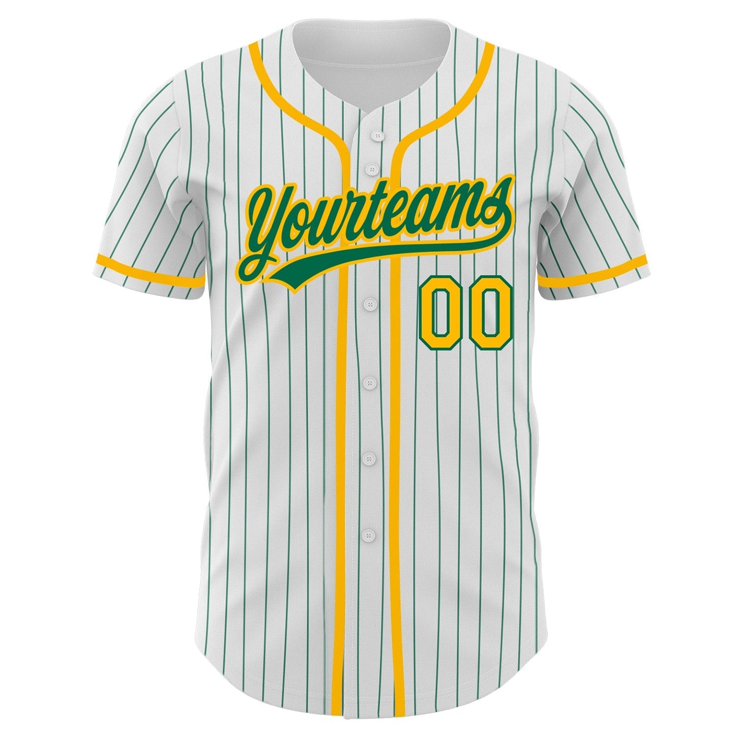 Custom White Kelly Green Pinstripe Gold Authentic Baseball Jersey baseball jersey product view 2