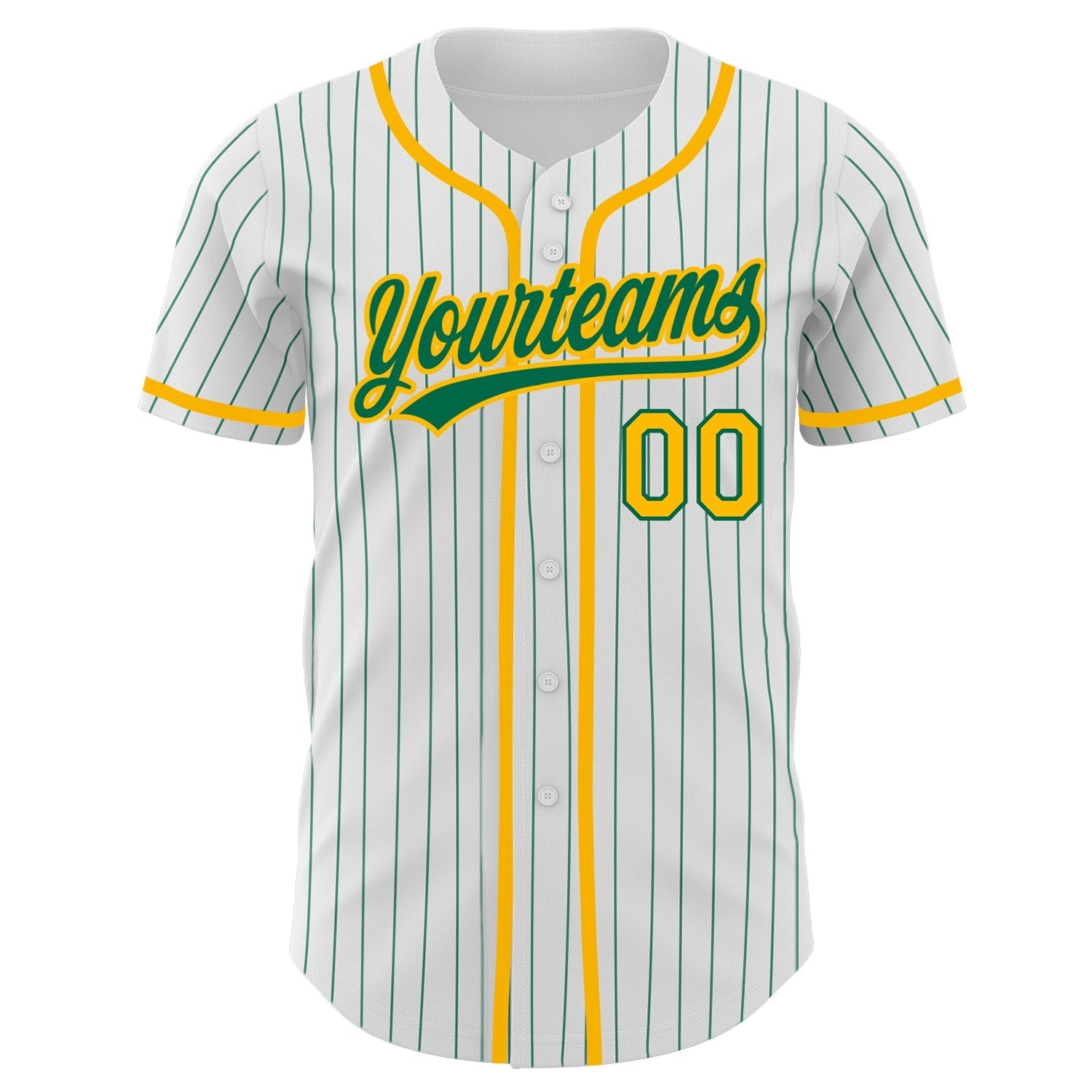 Custom White Kelly Green Pinstripe Gold Authentic Baseball Jersey baseball jersey product view 2