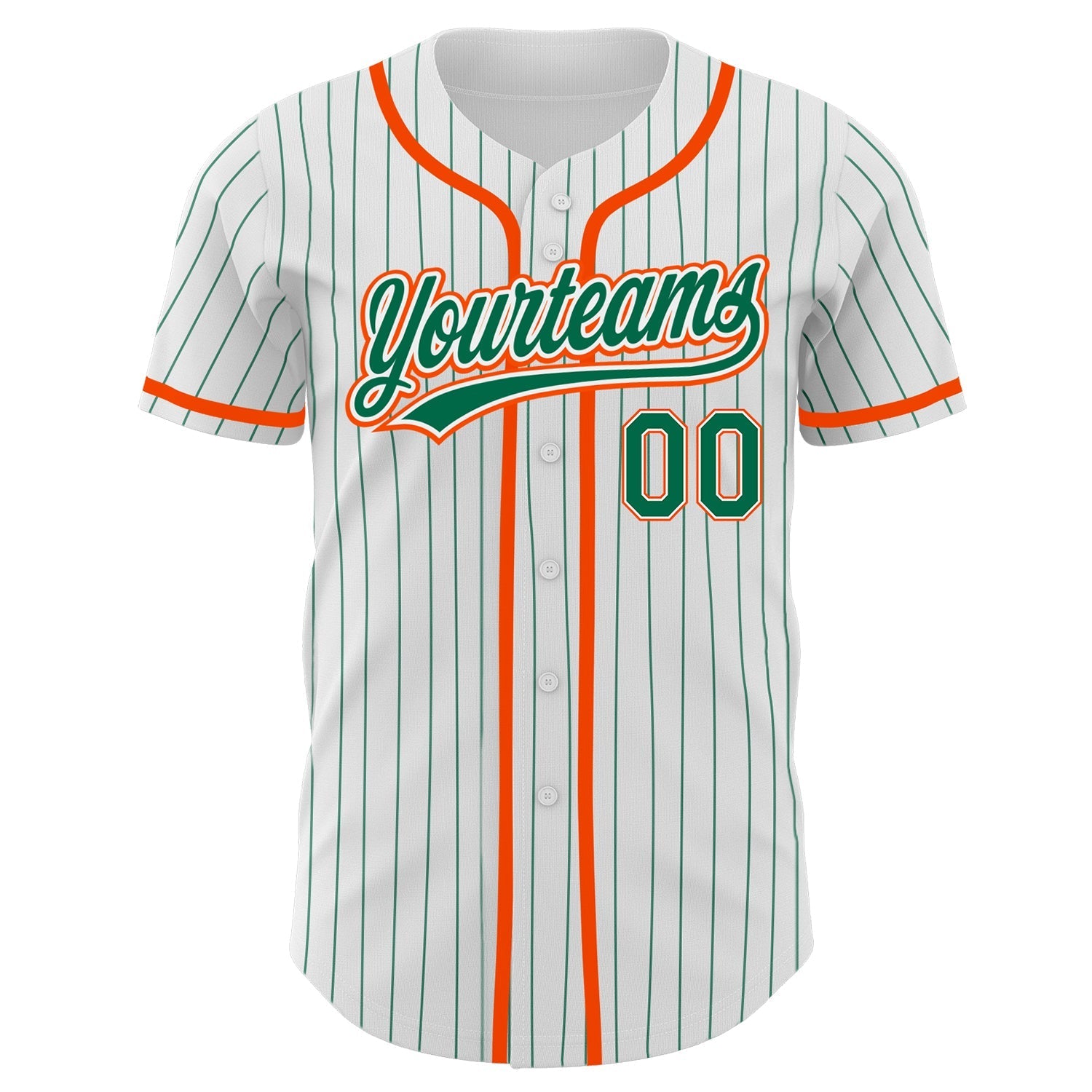 Custom White Kelly Green Pinstripe Kelly Green-Orange Authentic Baseball Jersey baseball jersey product view 2