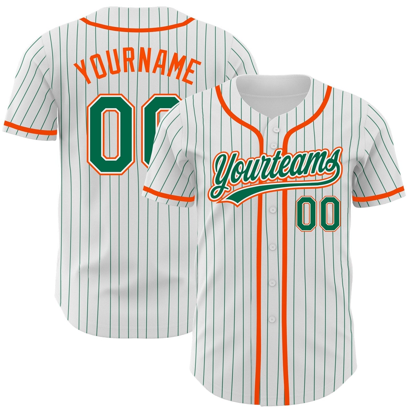 Custom White Kelly Green Pinstripe Kelly Green-Orange Authentic Baseball Jersey baseball jersey product view 1