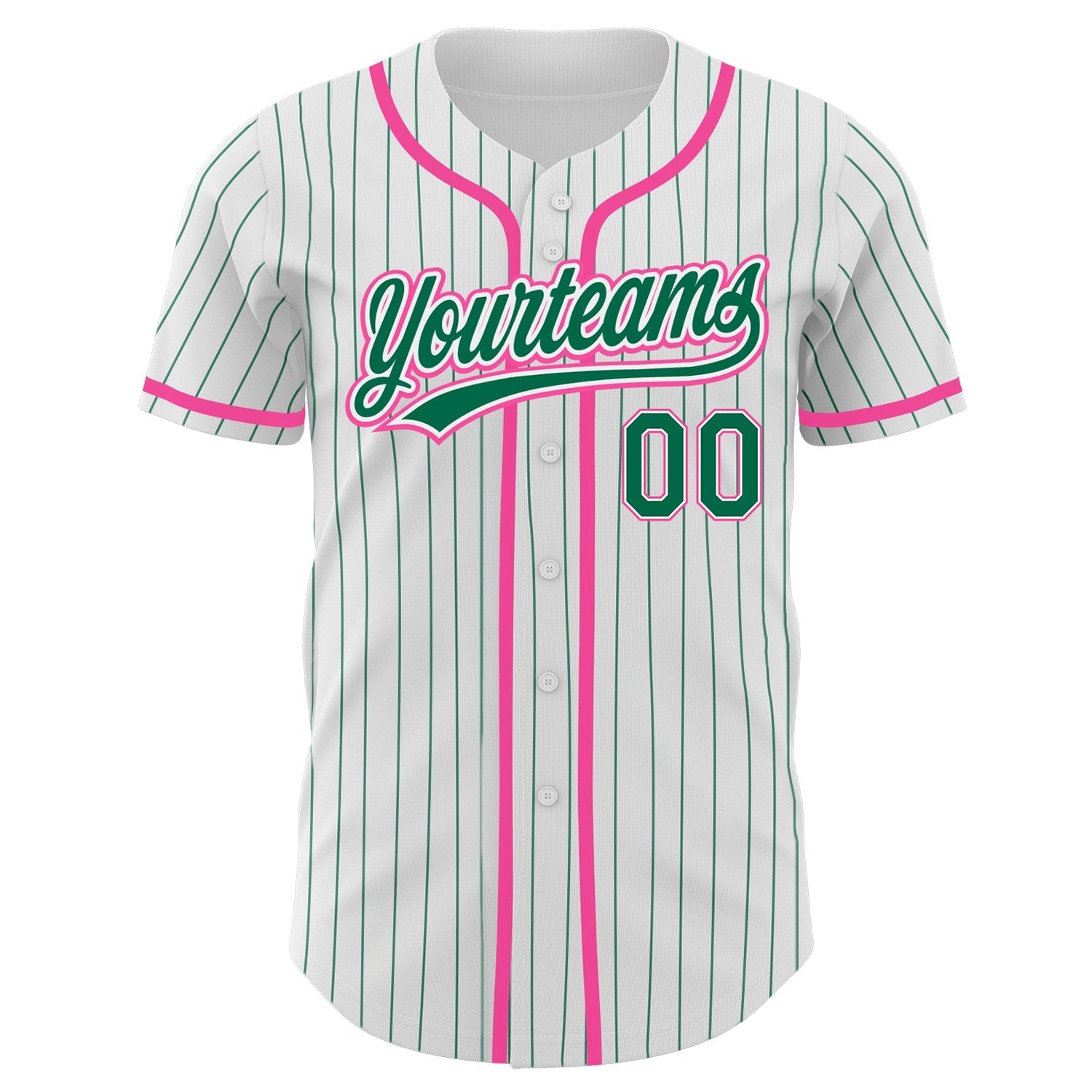 Custom White Kelly Green Pinstripe Kelly Green-Pink Authentic Baseball Jersey baseball jersey product view 2