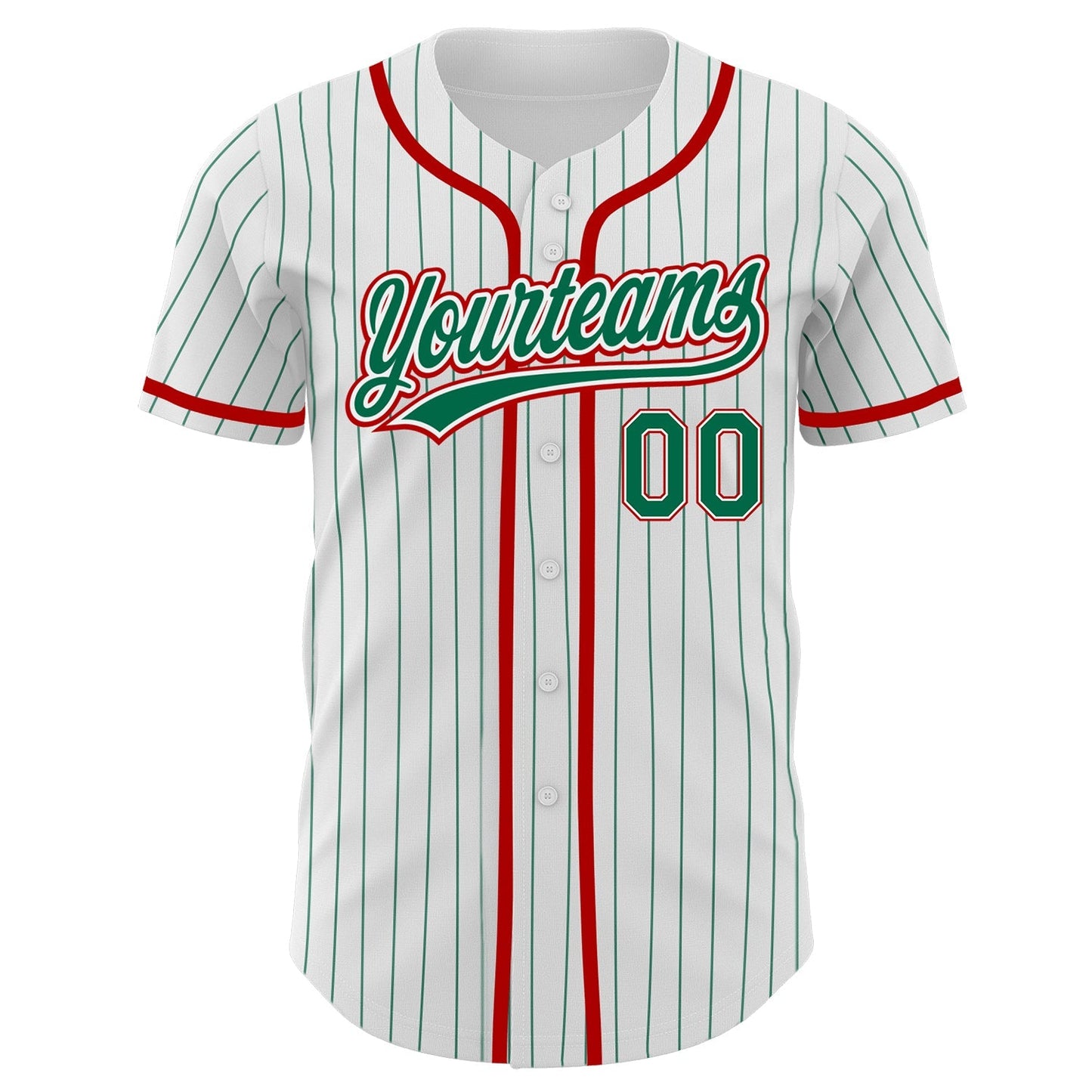 Custom White Kelly Green Pinstripe Kelly Green-Red Authentic Baseball Jersey baseball jersey product view 2