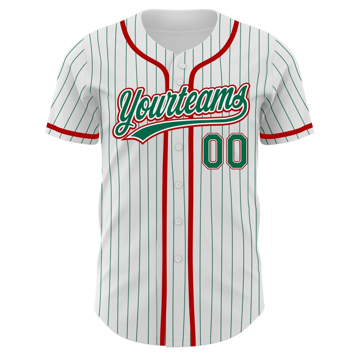Custom White Kelly Green Pinstripe Kelly Green-Red Authentic Baseball Jersey baseball jersey product view 2