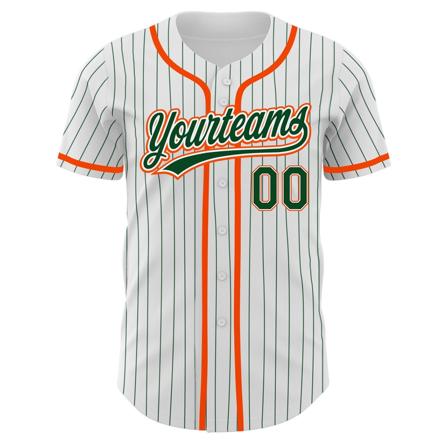 Custom White Green Pinstripe Green-Orange Authentic Baseball Jersey baseball jersey product view 2