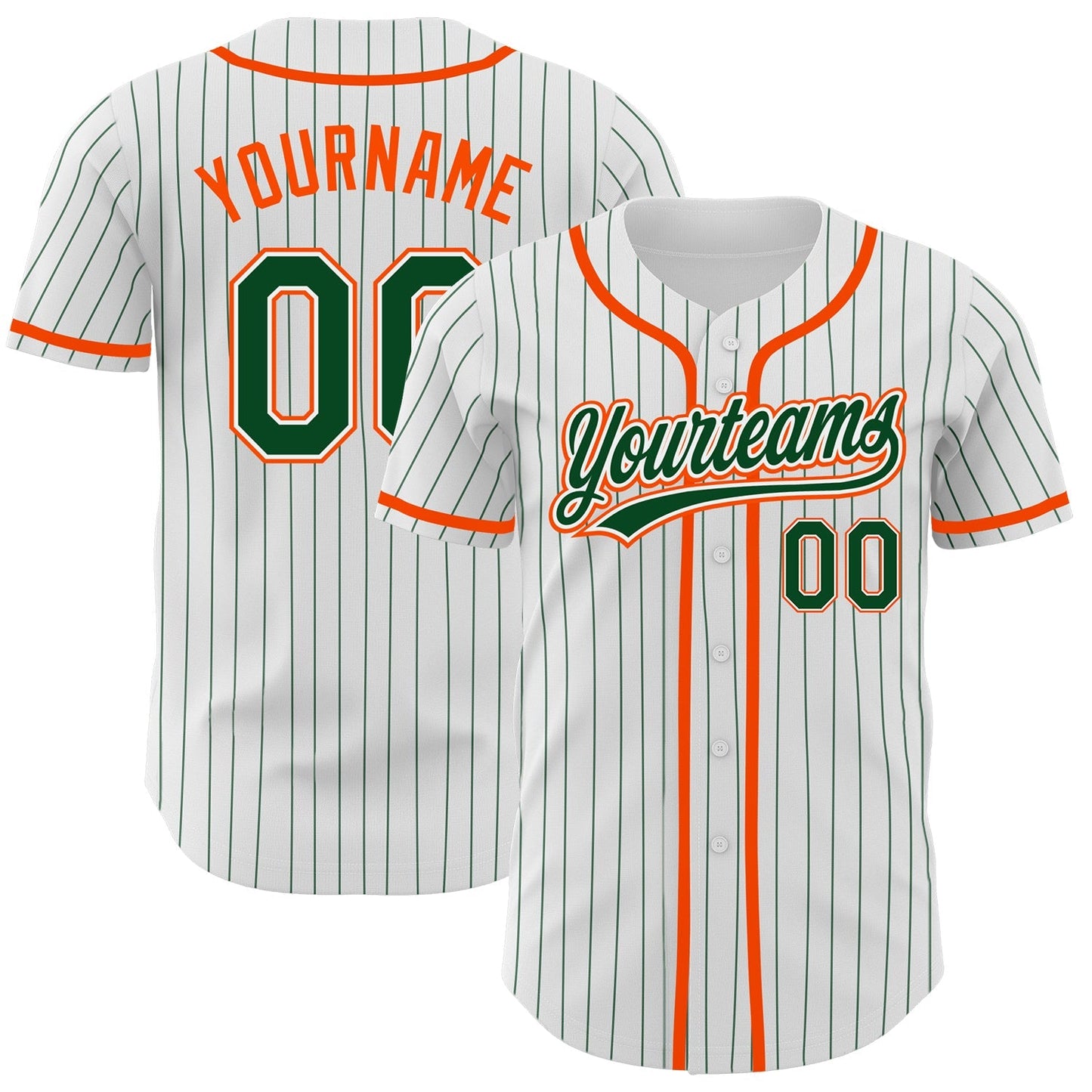 Custom White Green Pinstripe Green-Orange Authentic Baseball Jersey baseball jersey product view 1