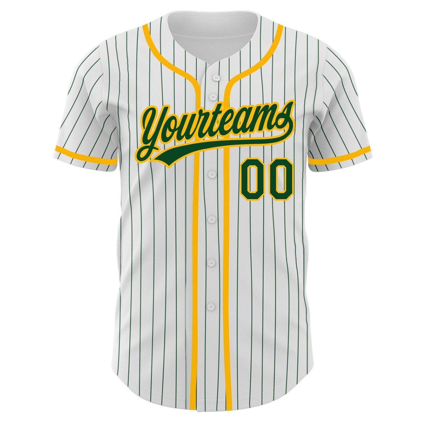 Custom White Green Pinstripe Green-Gold Authentic Baseball Jersey baseball jersey product view 2