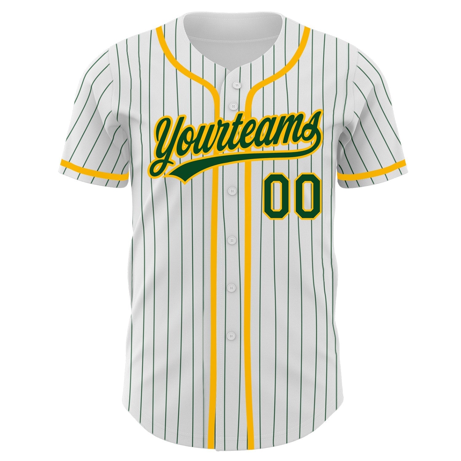 Custom White Green Pinstripe Green-Gold Authentic Baseball Jersey baseball jersey product view 2