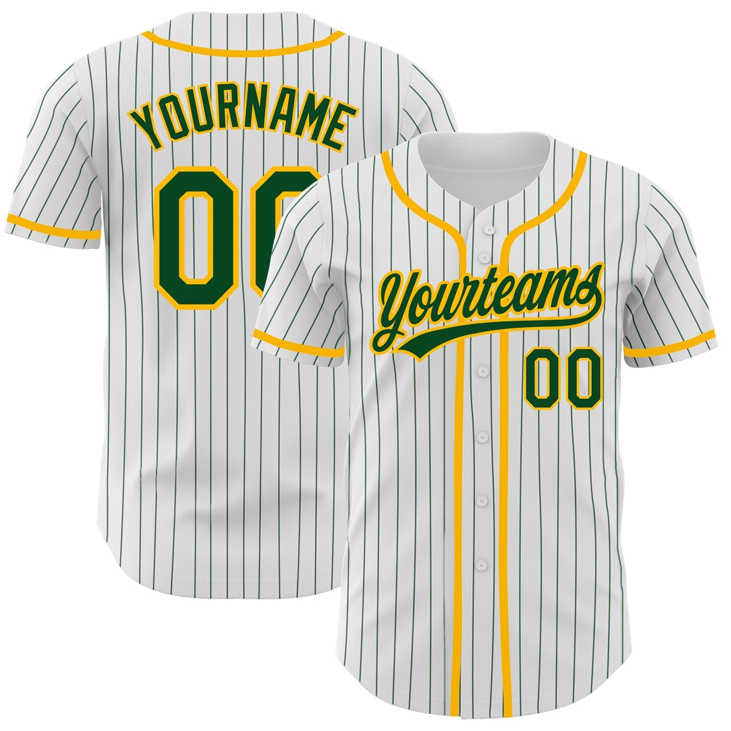 Custom White Green Pinstripe Green-Gold Authentic Baseball Jersey baseball jersey product view 1