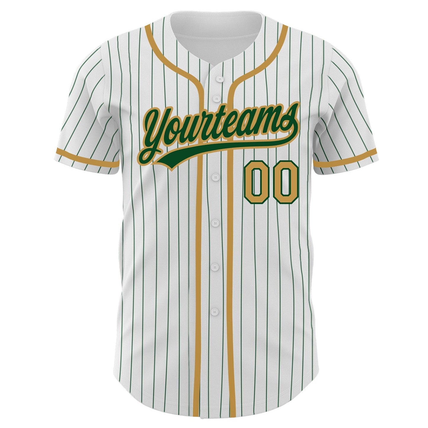 Custom White Green Pinstripe Old Gold Authentic Baseball Jersey baseball jersey product view 2