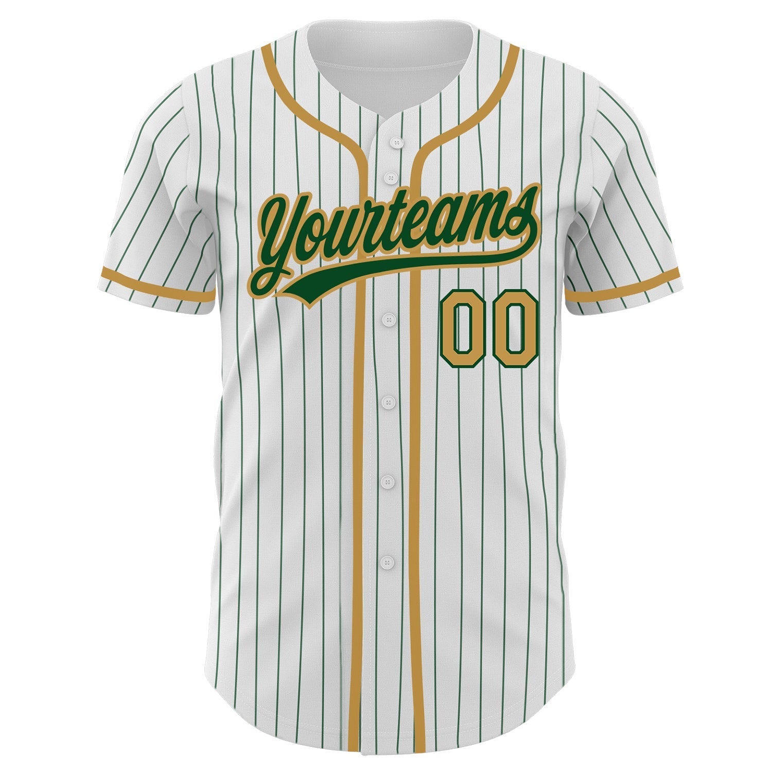 Custom White Green Pinstripe Old Gold Authentic Baseball Jersey baseball jersey product view 2