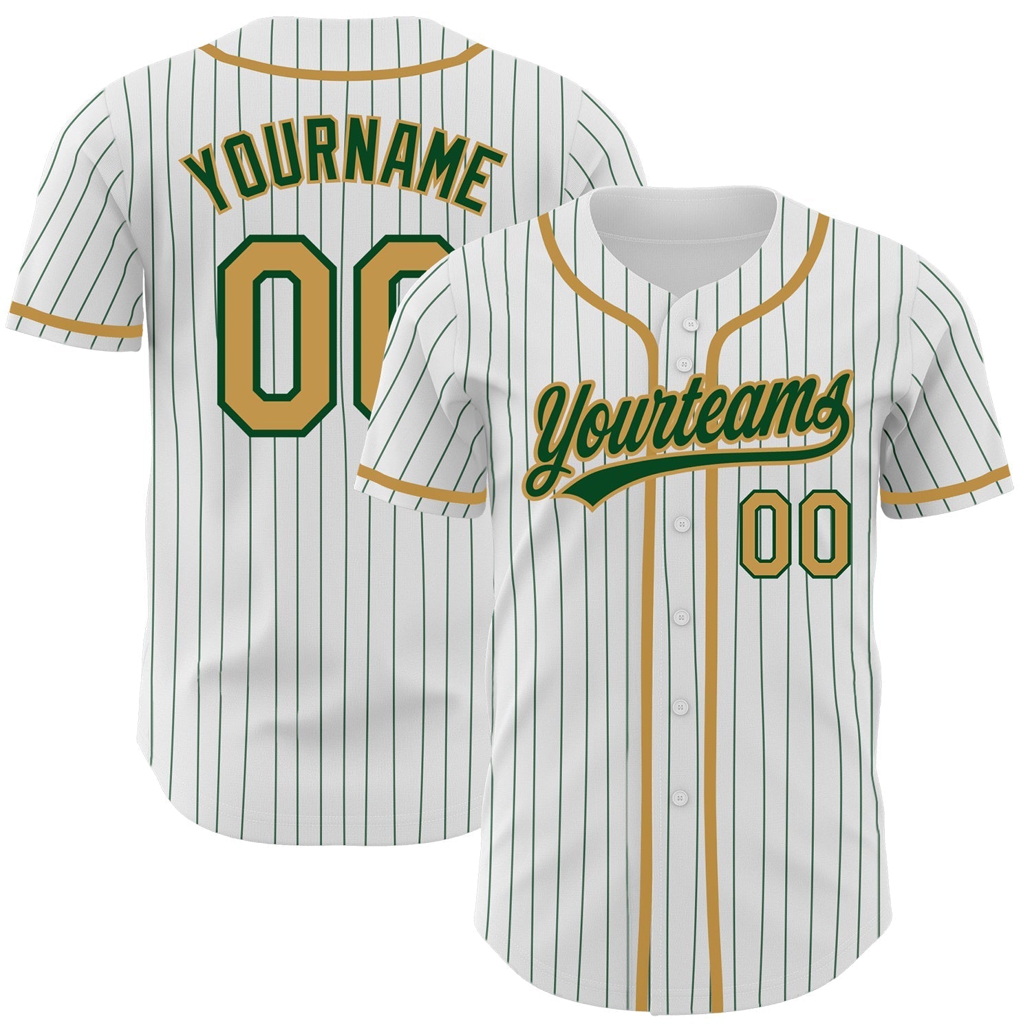 Custom White Green Pinstripe Old Gold Authentic Baseball Jersey baseball jersey product view 1