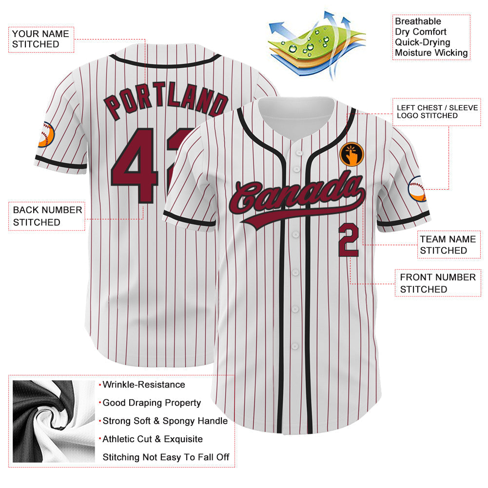 Custom White Crimson Pinstripe Crimson-Black Authentic Baseball Jersey baseball jersey product view 3