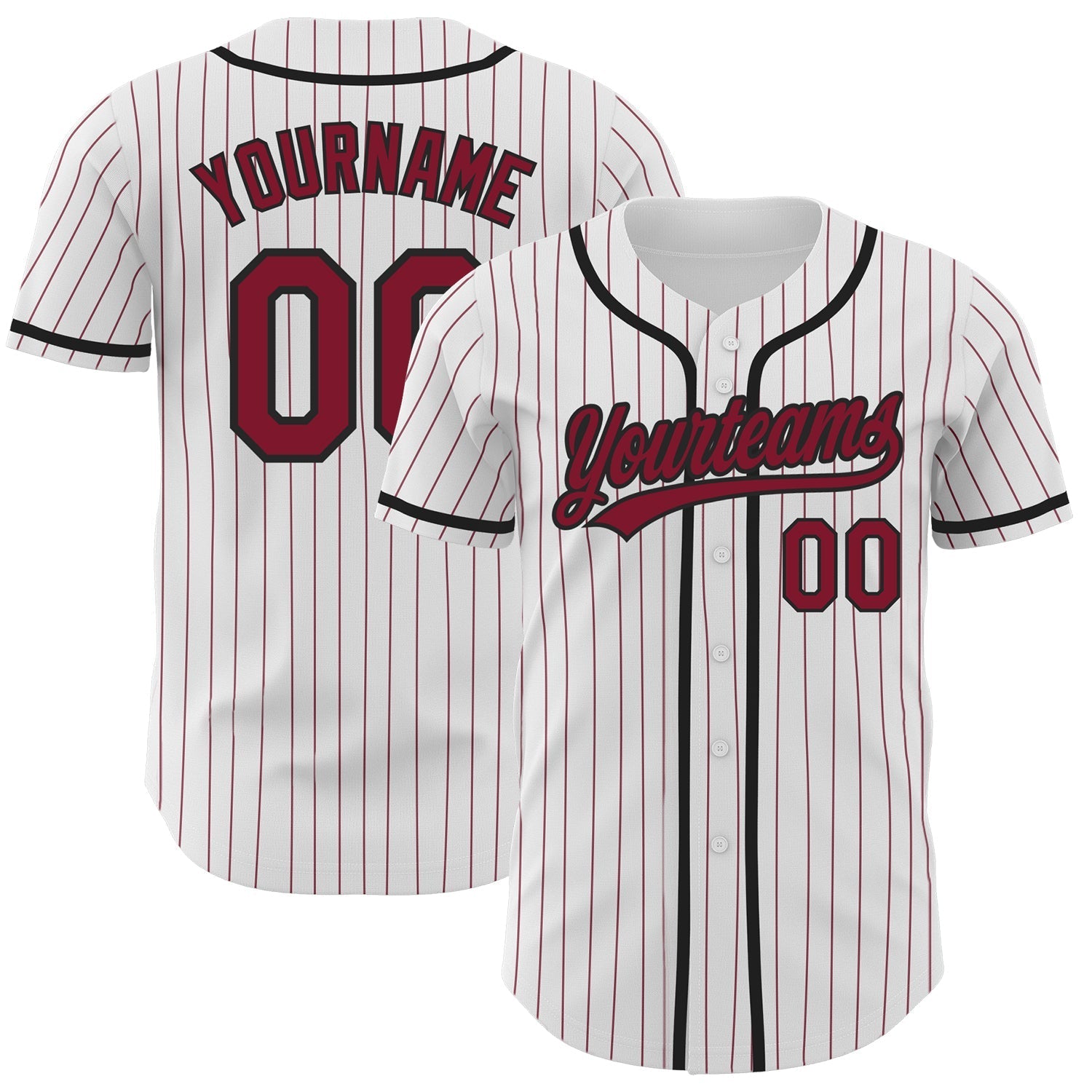 Custom White Crimson Pinstripe Crimson-Black Authentic Baseball Jersey baseball jersey product view 1
