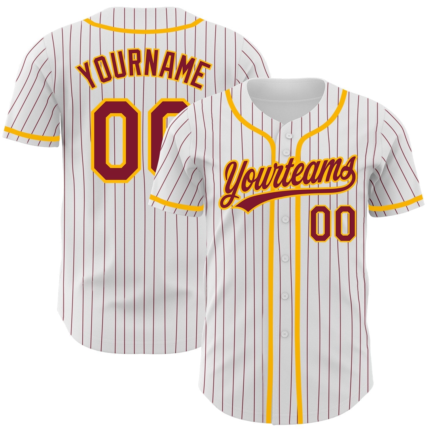 Custom White Crimson Pinstripe Crimson-Gold Authentic Baseball Jersey baseball jersey product view 1