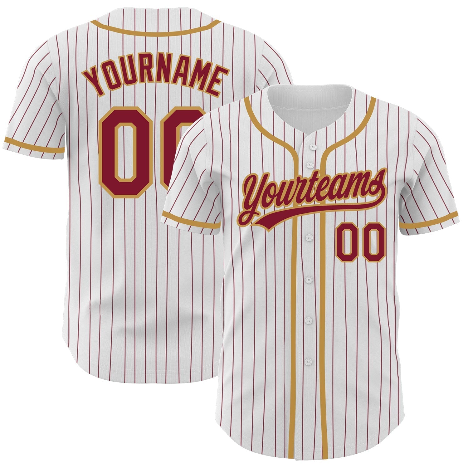 Custom White Crimson Pinstripe Crimson-Old Gold Authentic Baseball Jersey baseball jersey product view 1