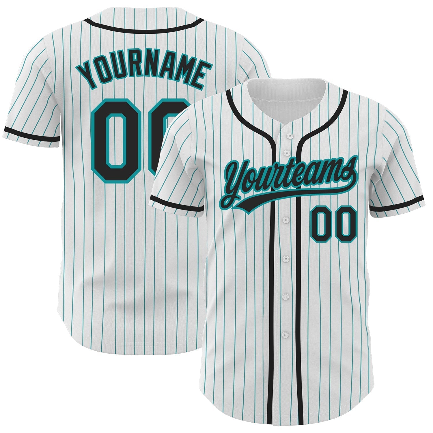 Custom White Teal Pinstripe Black Authentic Baseball Jersey baseball jersey product view 1