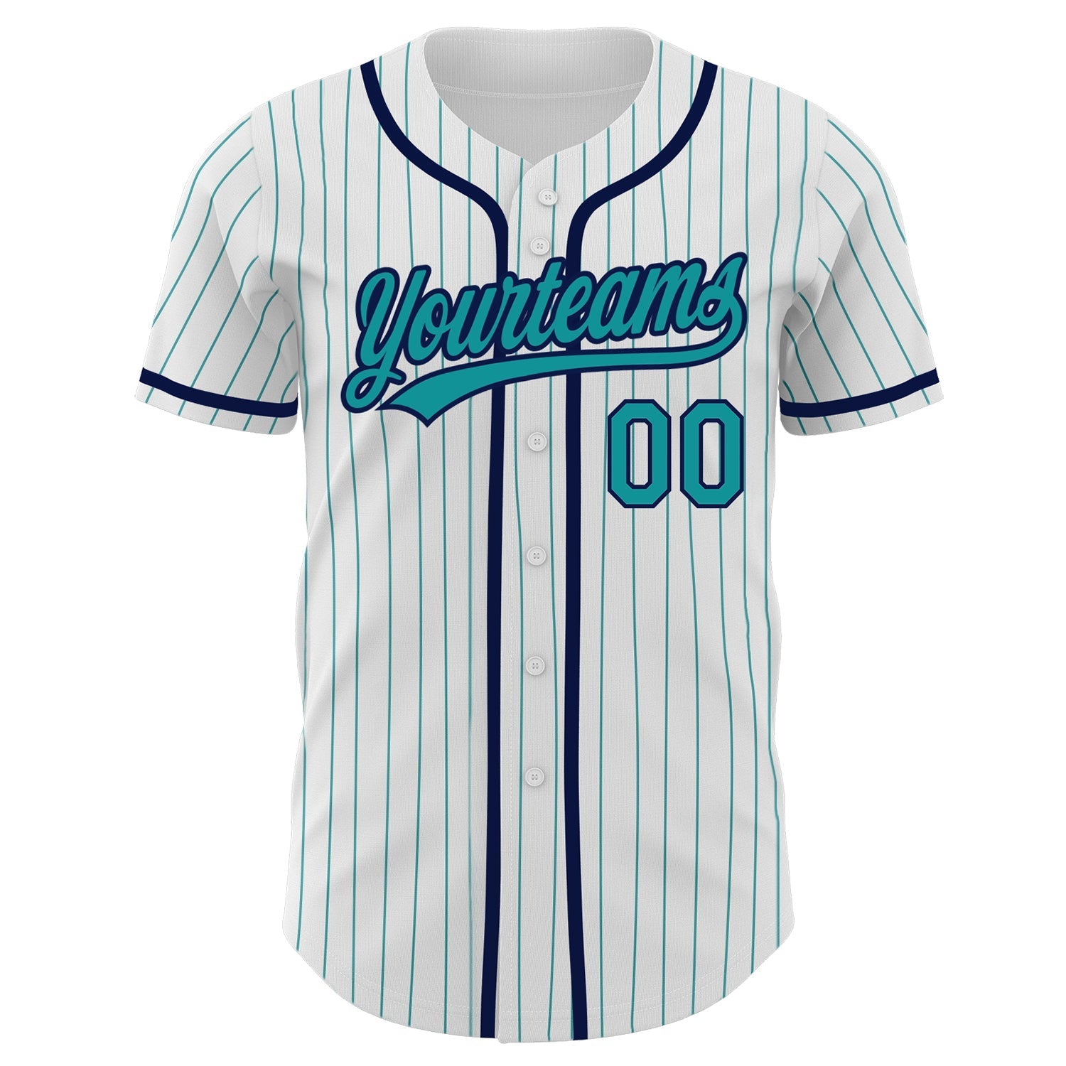 Custom White Teal Pinstripe Teal-Navy Authentic Baseball Jersey baseball jersey product view 2