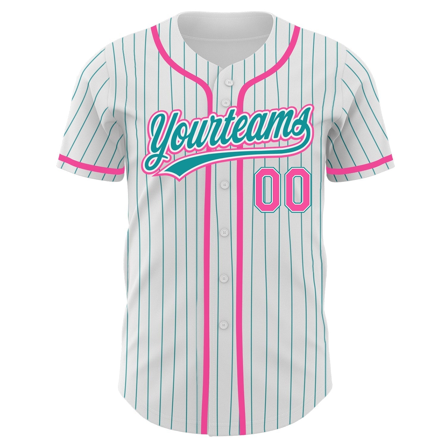 Custom White Teal Pinstripe Pink Authentic Baseball Jersey baseball jersey product view 3