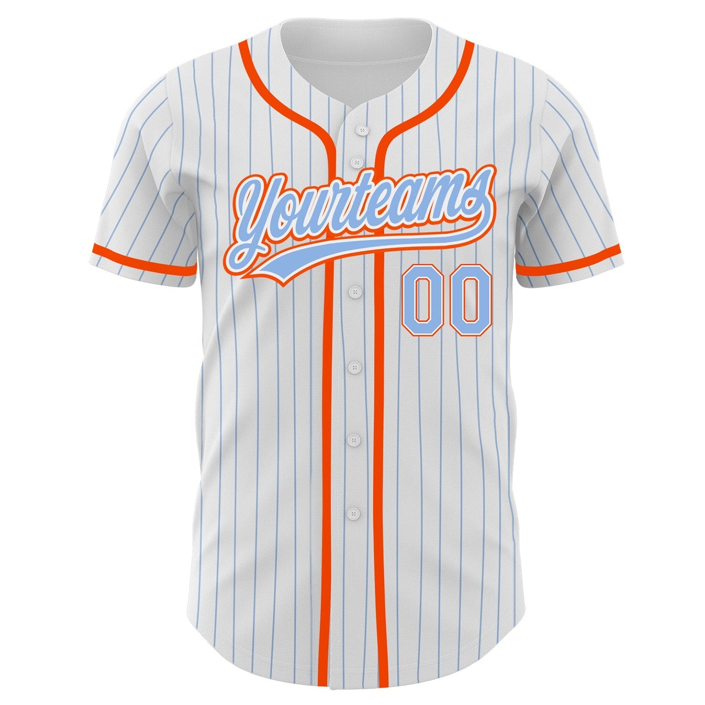 Custom White Light Blue Pinstripe Light Blue-Orange Authentic Baseball Jersey baseball jersey product view 2