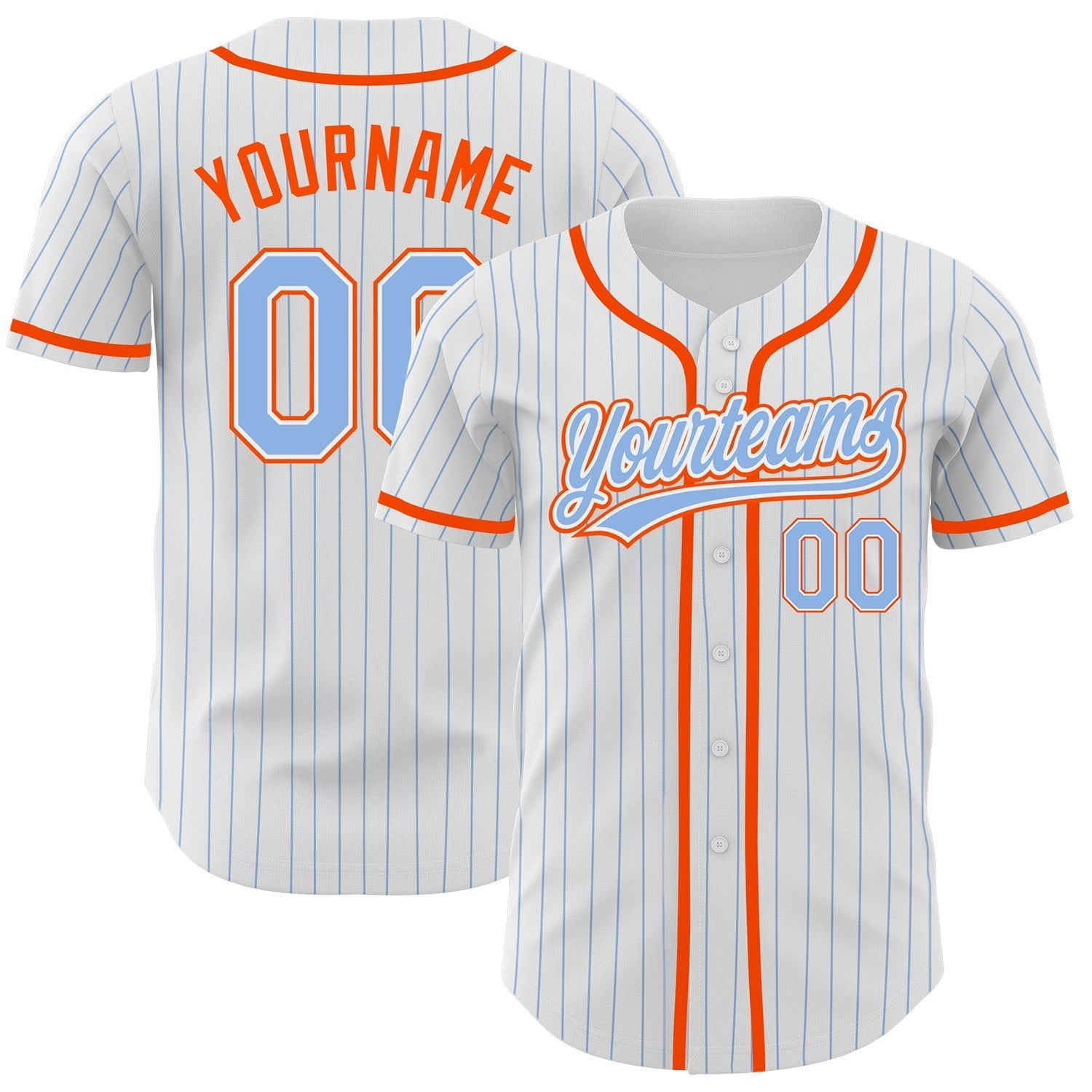 Custom White Light Blue Pinstripe Light Blue-Orange Authentic Baseball Jersey baseball jersey product view 1