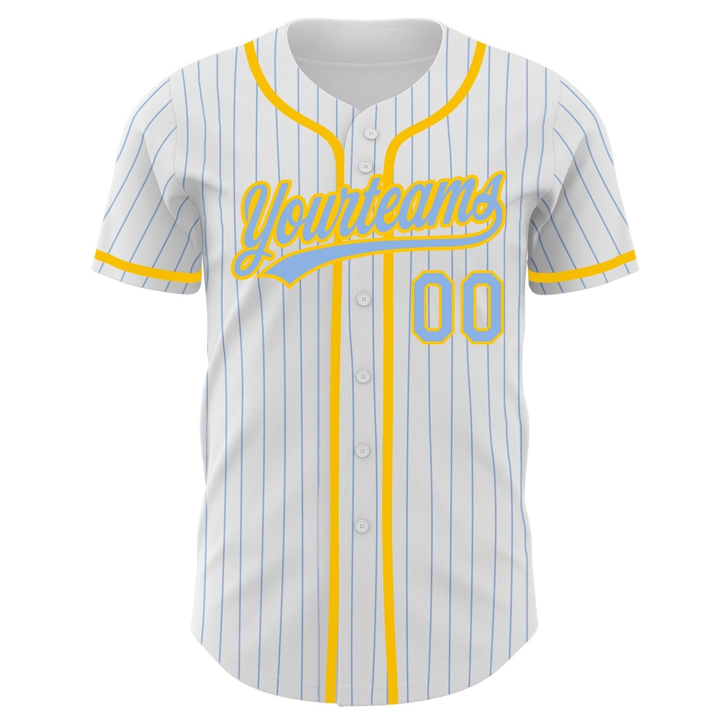 Custom White Light Blue Pinstripe Light Blue-Yellow Authentic Baseball Jersey baseball jersey product view 2