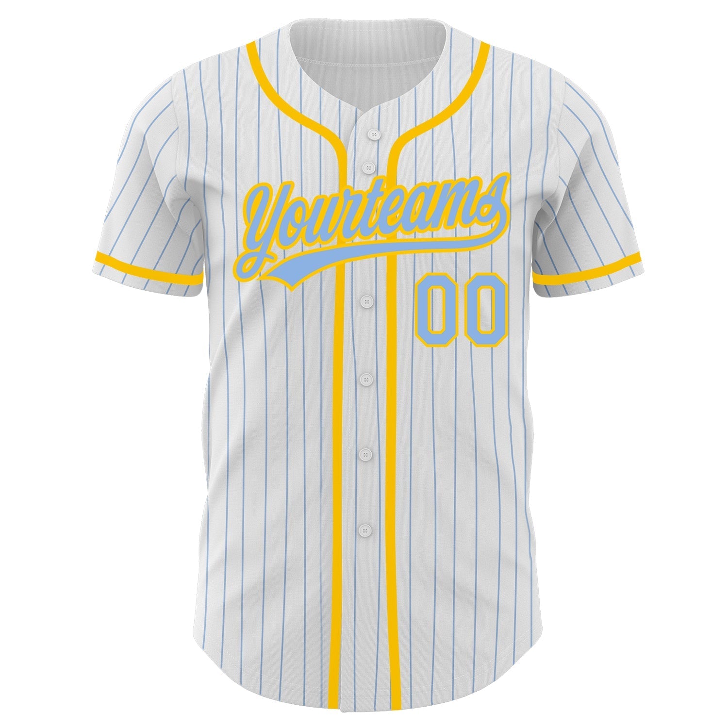 Custom White Light Blue Pinstripe Light Blue-Yellow Authentic Baseball Jersey baseball jersey product view 2