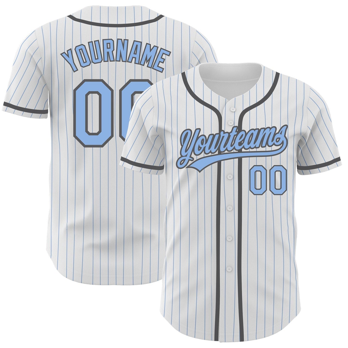 Custom White Light Blue Pinstripe Light Blue-Steel Gray Authentic Baseball Jersey baseball jersey product view 1