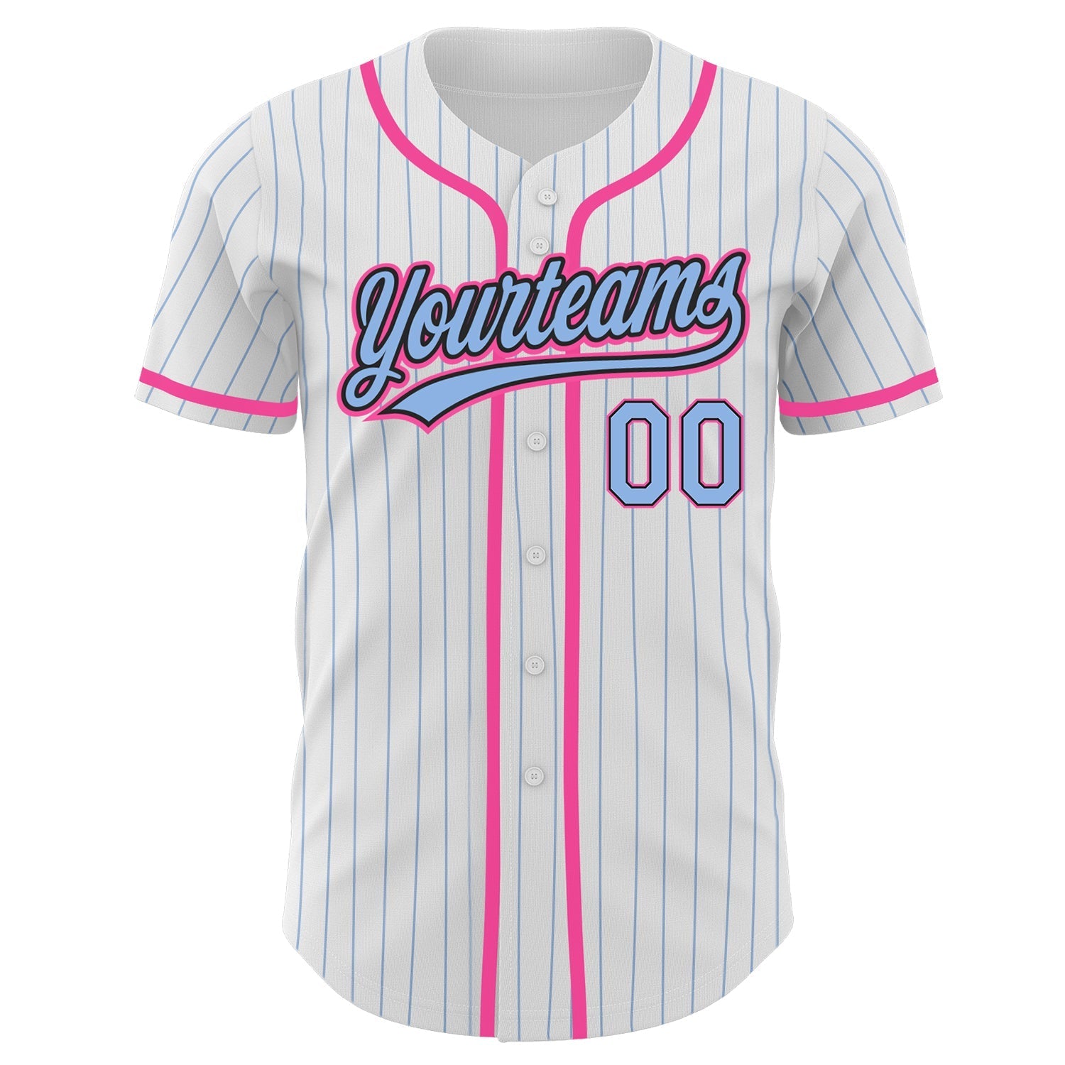 Custom White Light Blue Pinstripe Light Blue Black-Pink Authentic Baseball Jersey baseball jersey product view 2