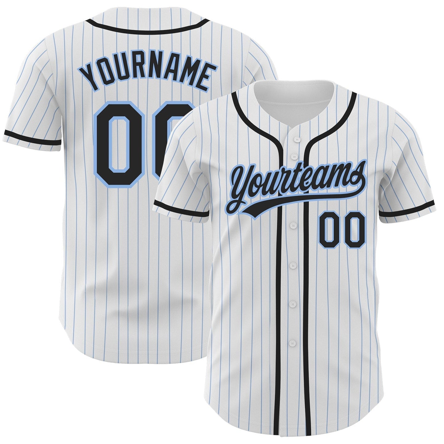 Custom White Light Blue Pinstripe Black Authentic Baseball Jersey baseball jersey product view 1