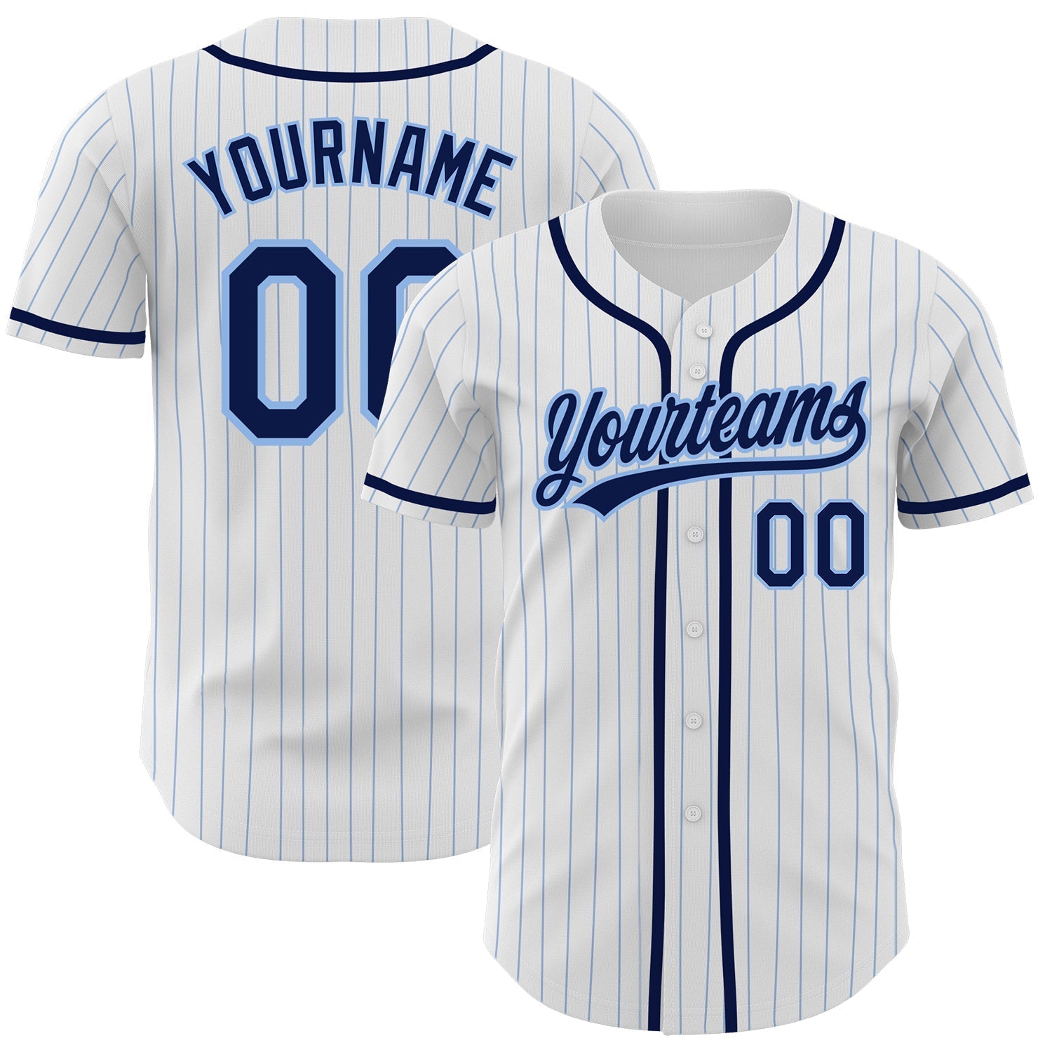 Custom White Light Blue Pinstripe Navy Authentic Baseball Jersey baseball jersey product view 1