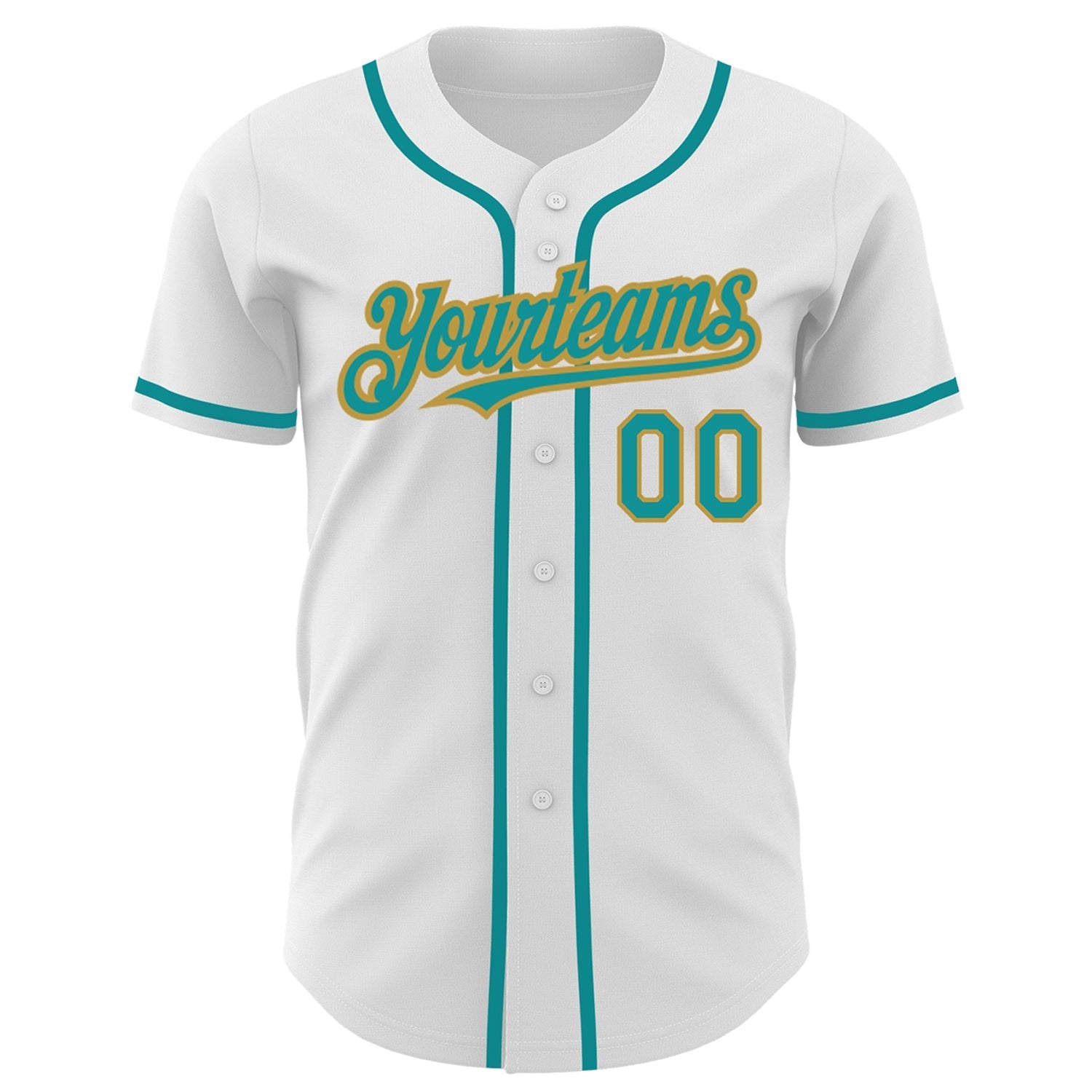 Custom White Teal-Old Gold Authentic Baseball Jersey baseball jersey product view 2