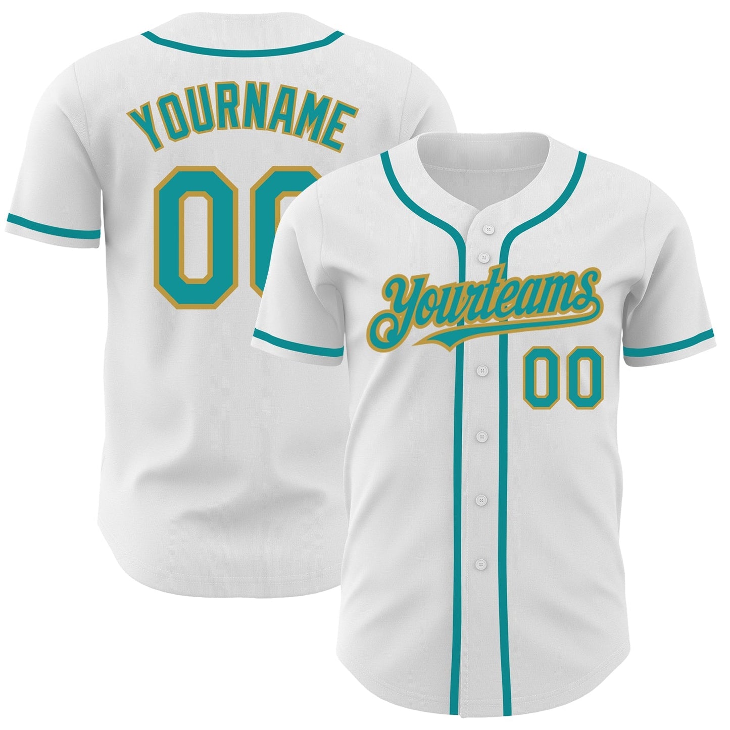 Custom White Teal-Old Gold Authentic Baseball Jersey baseball jersey product view 1