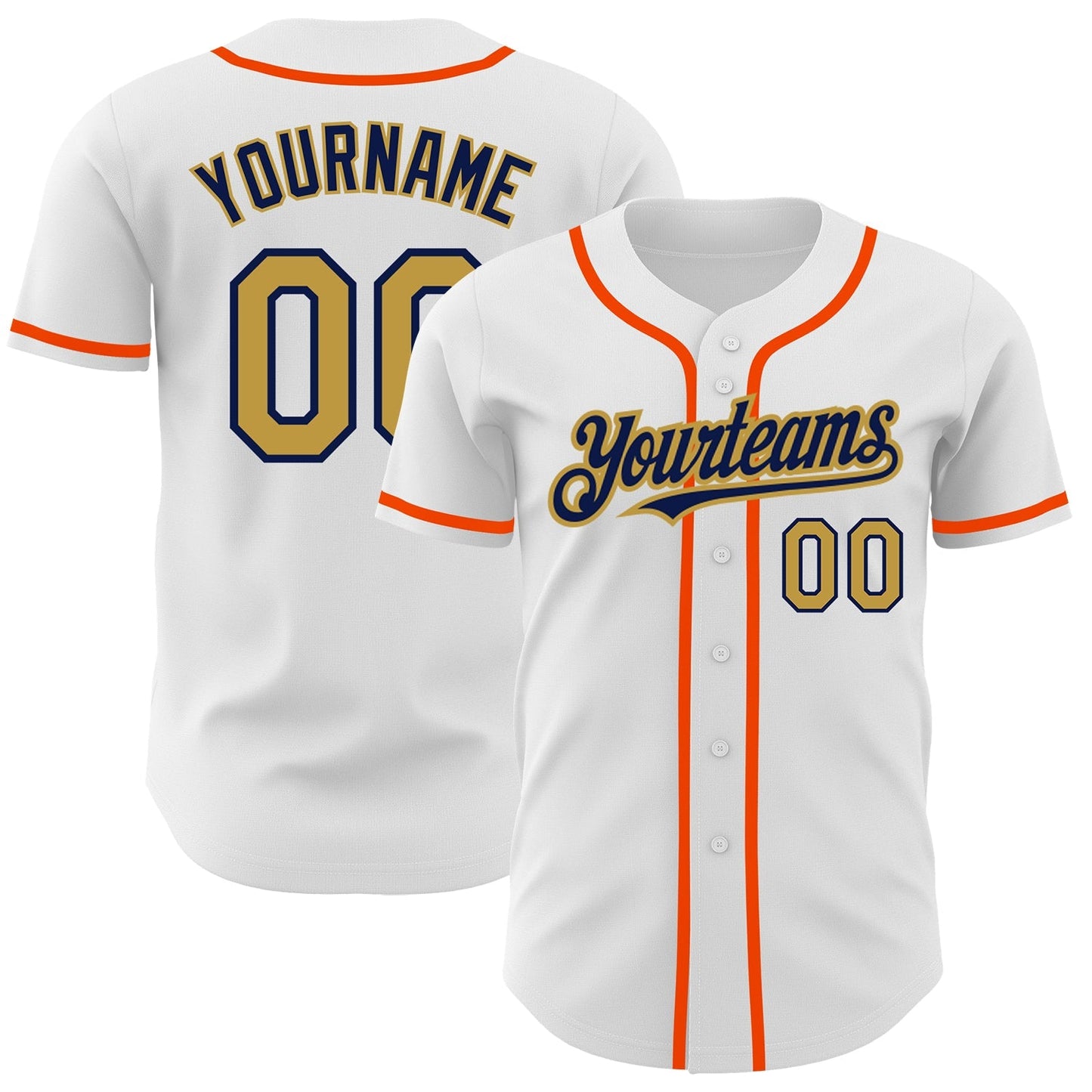 Custom White Old Gold Navy-Orange Authentic Baseball Jersey baseball jersey product view 1