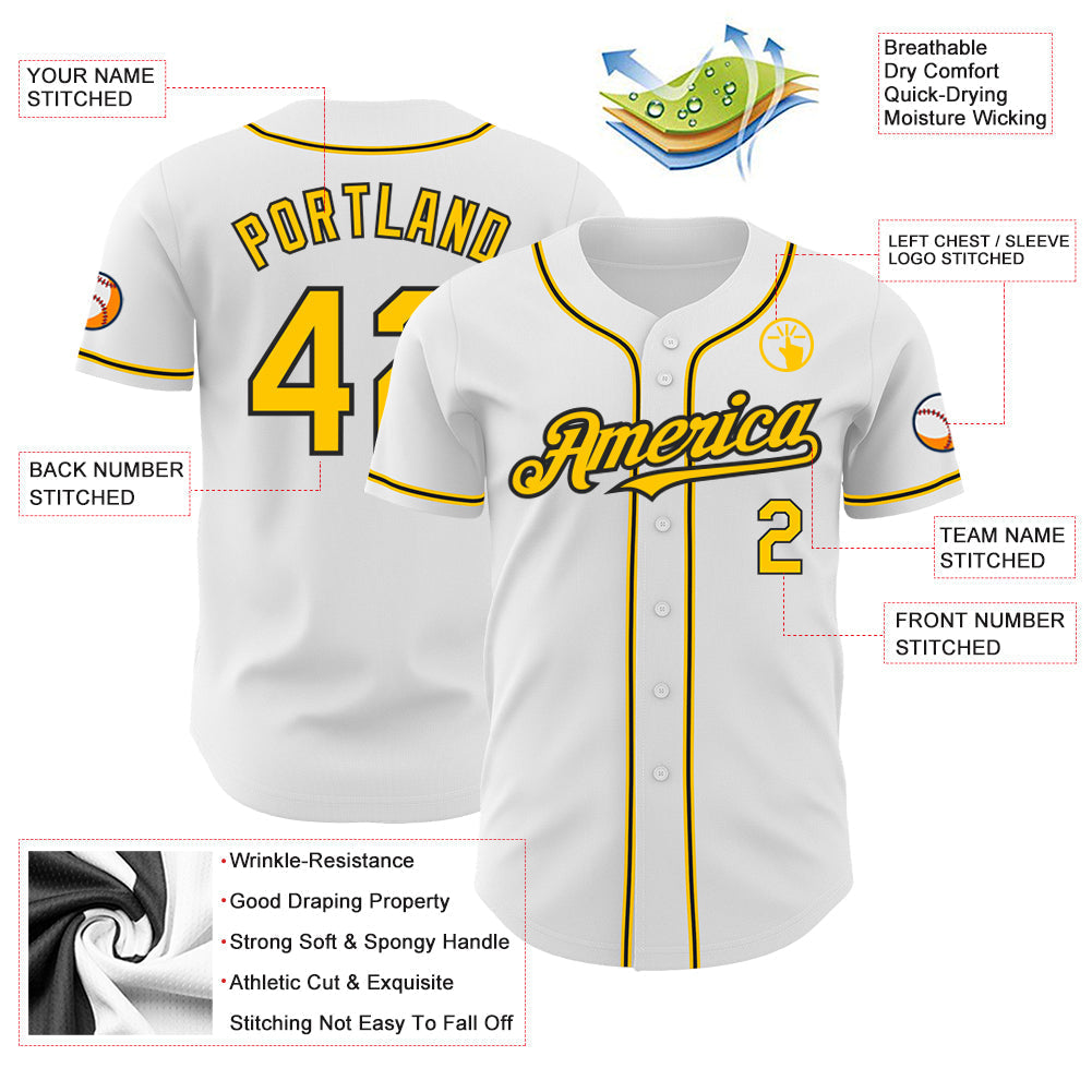 Custom White Yellow-Black Authentic Baseball Jersey baseball jersey product view 3