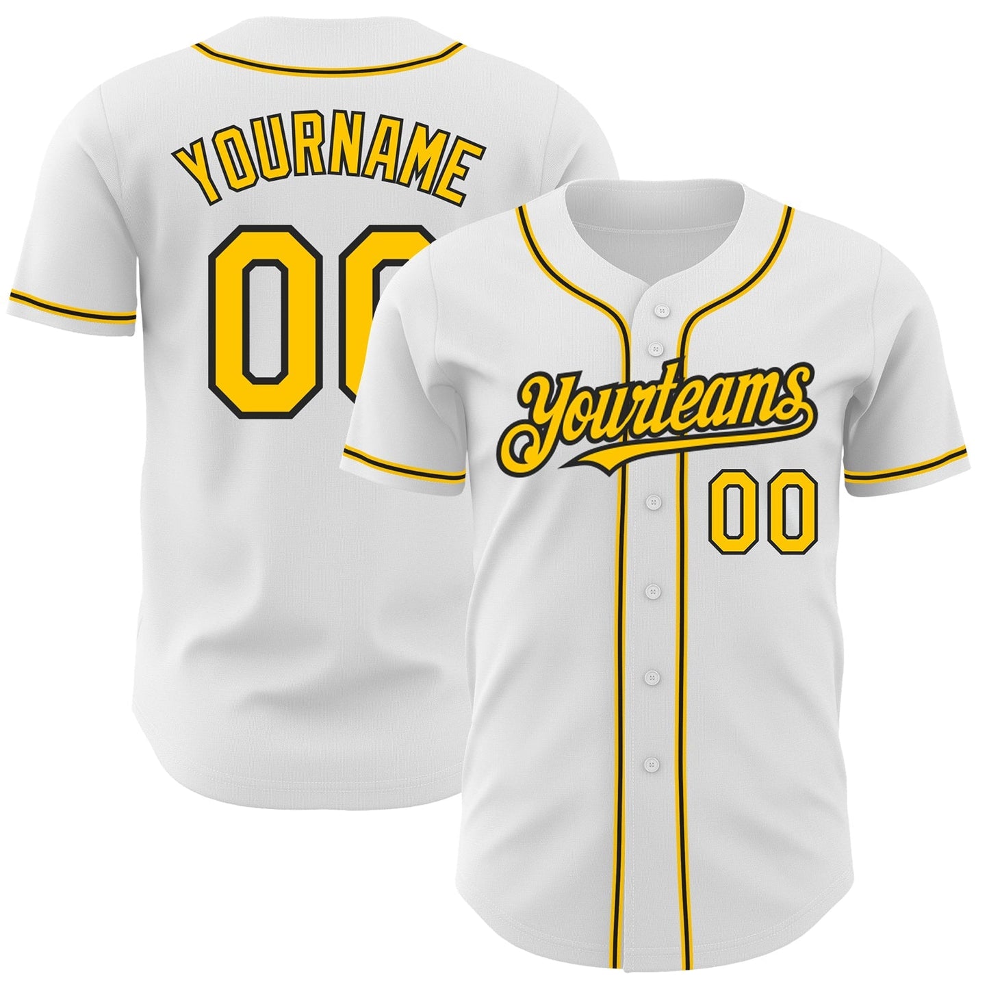 Custom White Yellow-Black Authentic Baseball Jersey baseball jersey product view 1